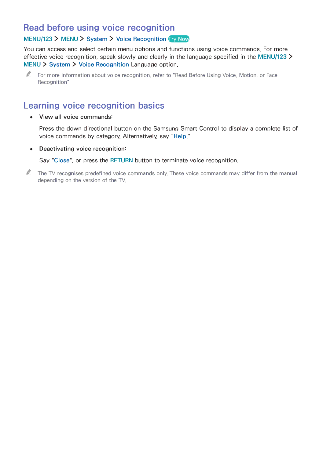 Samsung UA88JS9500RXUM, UA65JS9000RXZN manual Read before using voice recognition, Learning voice recognition basics 