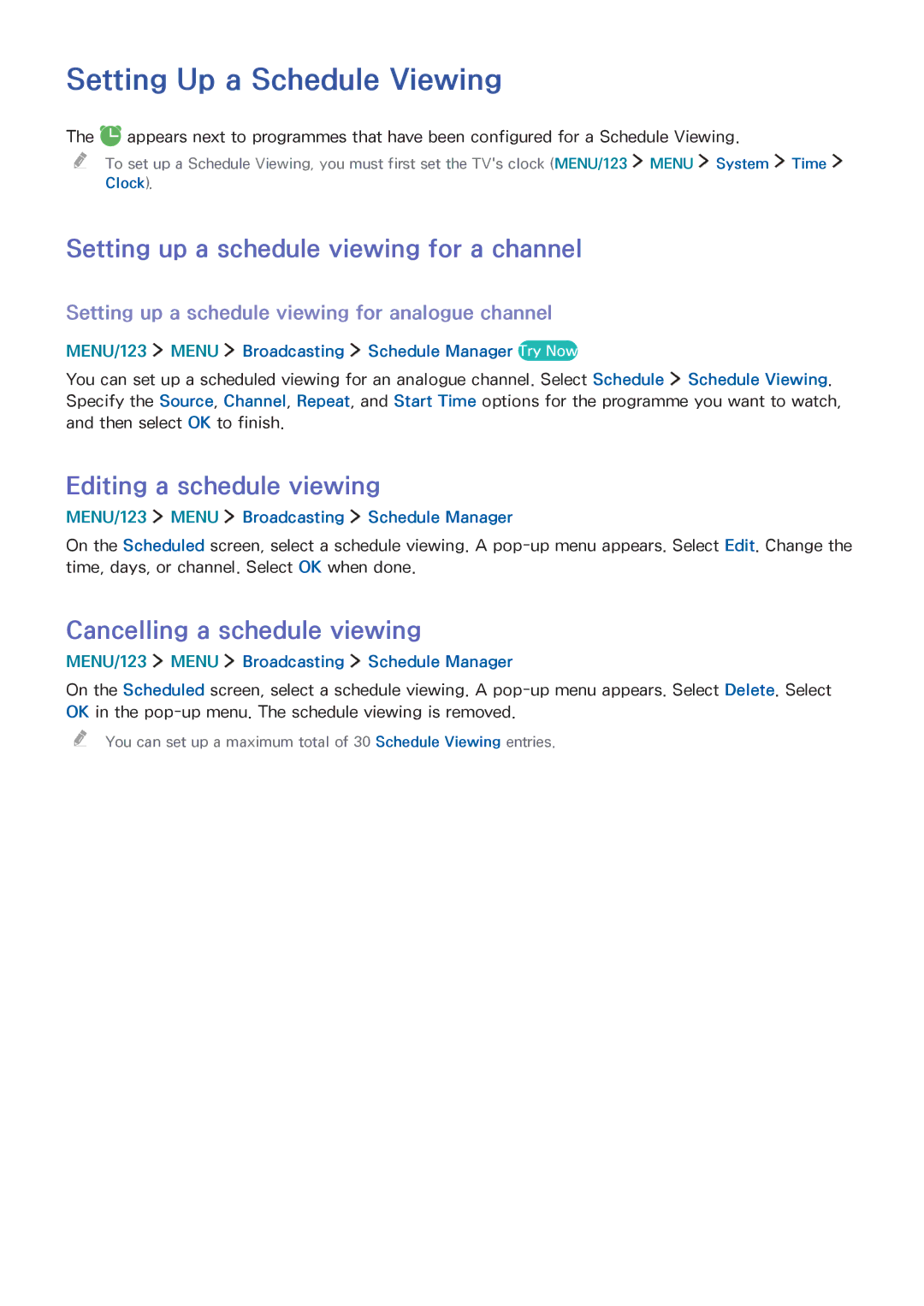 Samsung UA78JS9500RXUM, UA65JS9000RXZN manual Setting Up a Schedule Viewing, Setting up a schedule viewing for a channel 