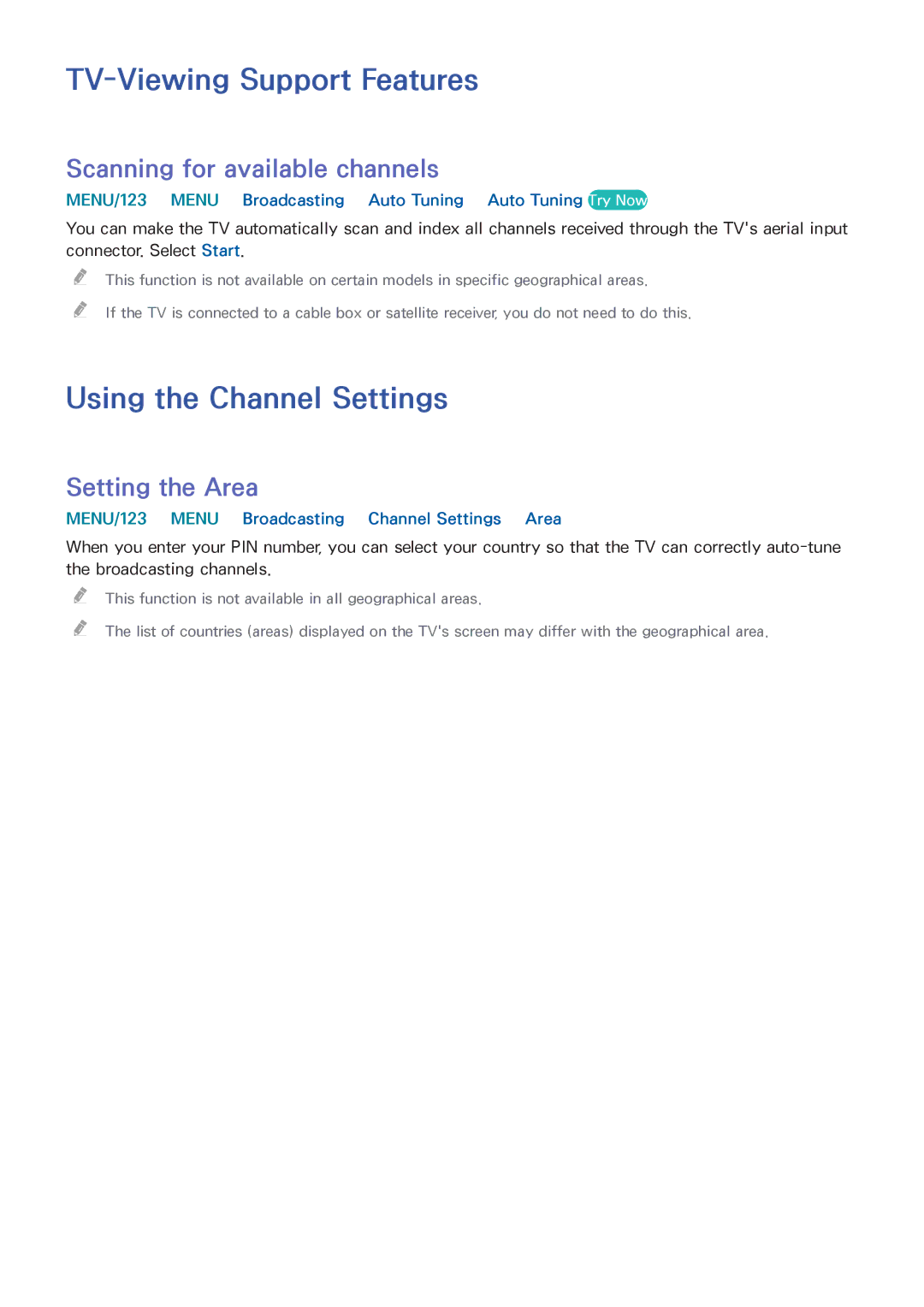 Samsung UA88JS9500RXUM manual TV-Viewing Support Features, Using the Channel Settings, Scanning for available channels 