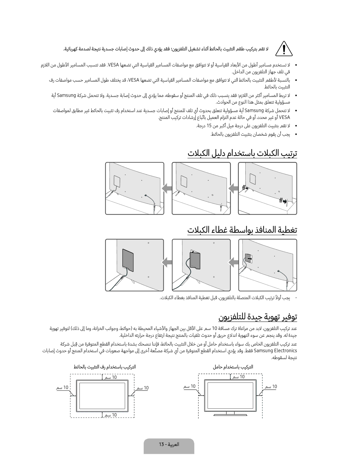 Samsung UA65KS8500KXZN تلابكلا ءاطغ ةطساوب ذفانملا ةيطغت, لخادلا نم نويزفلتلا زاهج فلت يف, طئاحلاب تيبثتلا, هطوقسل ةجيتن 