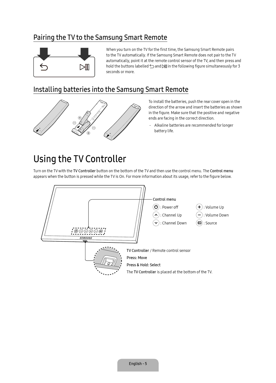 Samsung UA55KS9500KXZN, UA65KS9500KXZN, UA55KS9000KXXV Using the TV Controller, Pairing the TV to the Samsung Smart Remote 