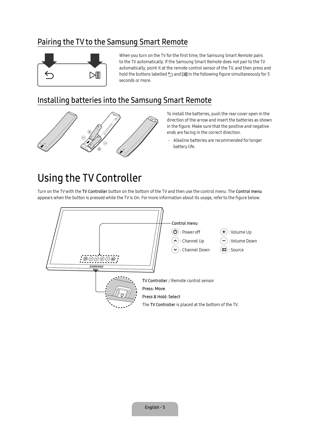 Samsung UA55KS9500KXZN manual Using the TV Controller, Pairing the TV to the Samsung Smart Remote, Control menu, English 