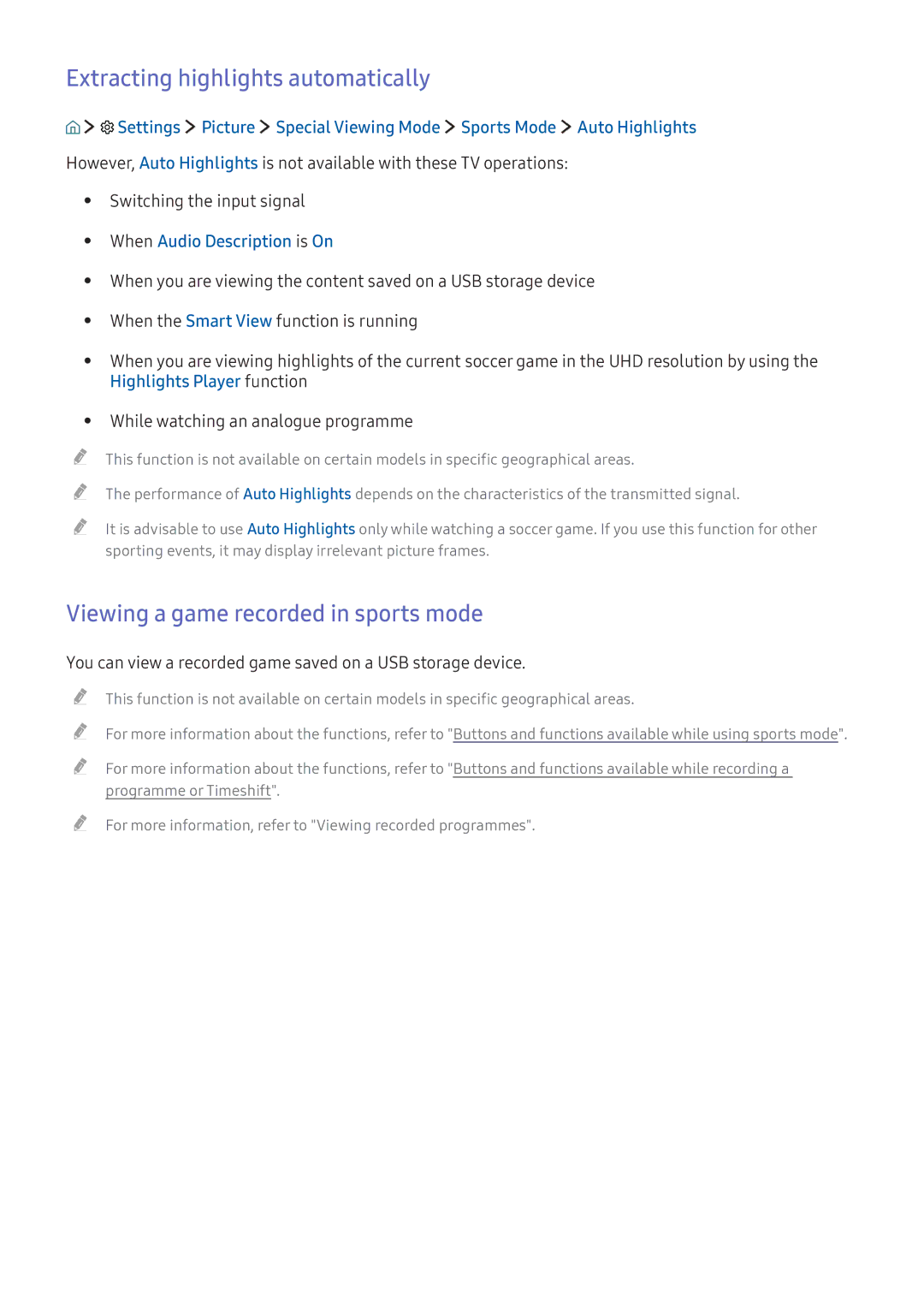 Samsung UA55KS9000KXXV, UA65KS9500KXZN manual Extracting highlights automatically, Viewing a game recorded in sports mode 