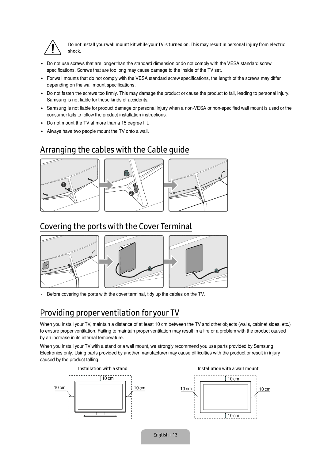 Samsung UA55KS9500RXUM, UA65KS9500RXUM manual Providing proper ventilation for your TV 