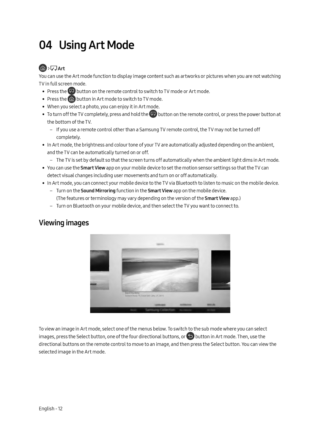 Samsung UA65LS003ARXUM, UA55LS003ARXUM manual Using Art Mode, Viewing images 