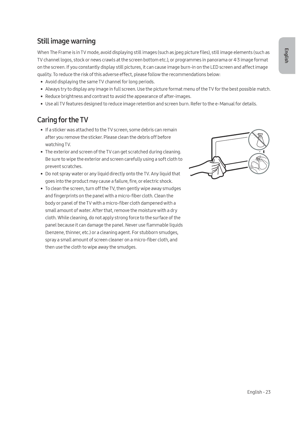 Samsung UA55LS003ARXUM, UA65LS003ARXUM manual Still image warning, Caring for the TV 