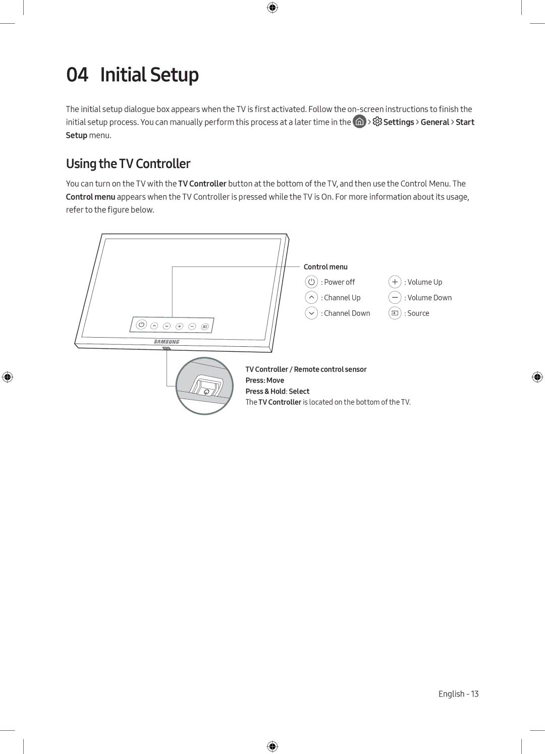 Samsung UA55MU9000KXXV, UA65MU9000KXXV manual Initial Setup, Using the TV Controller 