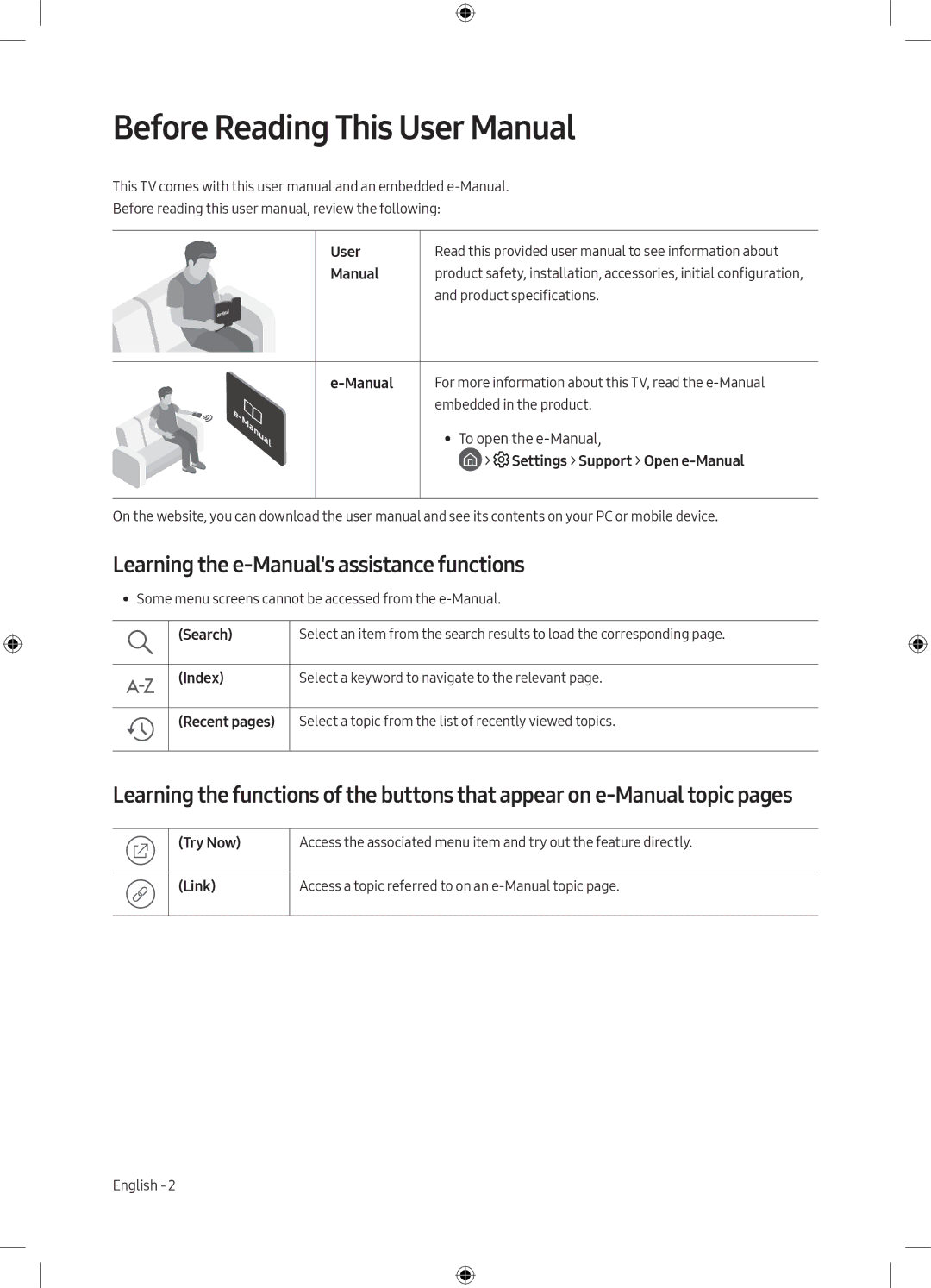 Samsung UA65MU9000KXXV, UA55MU9000KXXV manual Learning the e-Manuals assistance functions, Link 