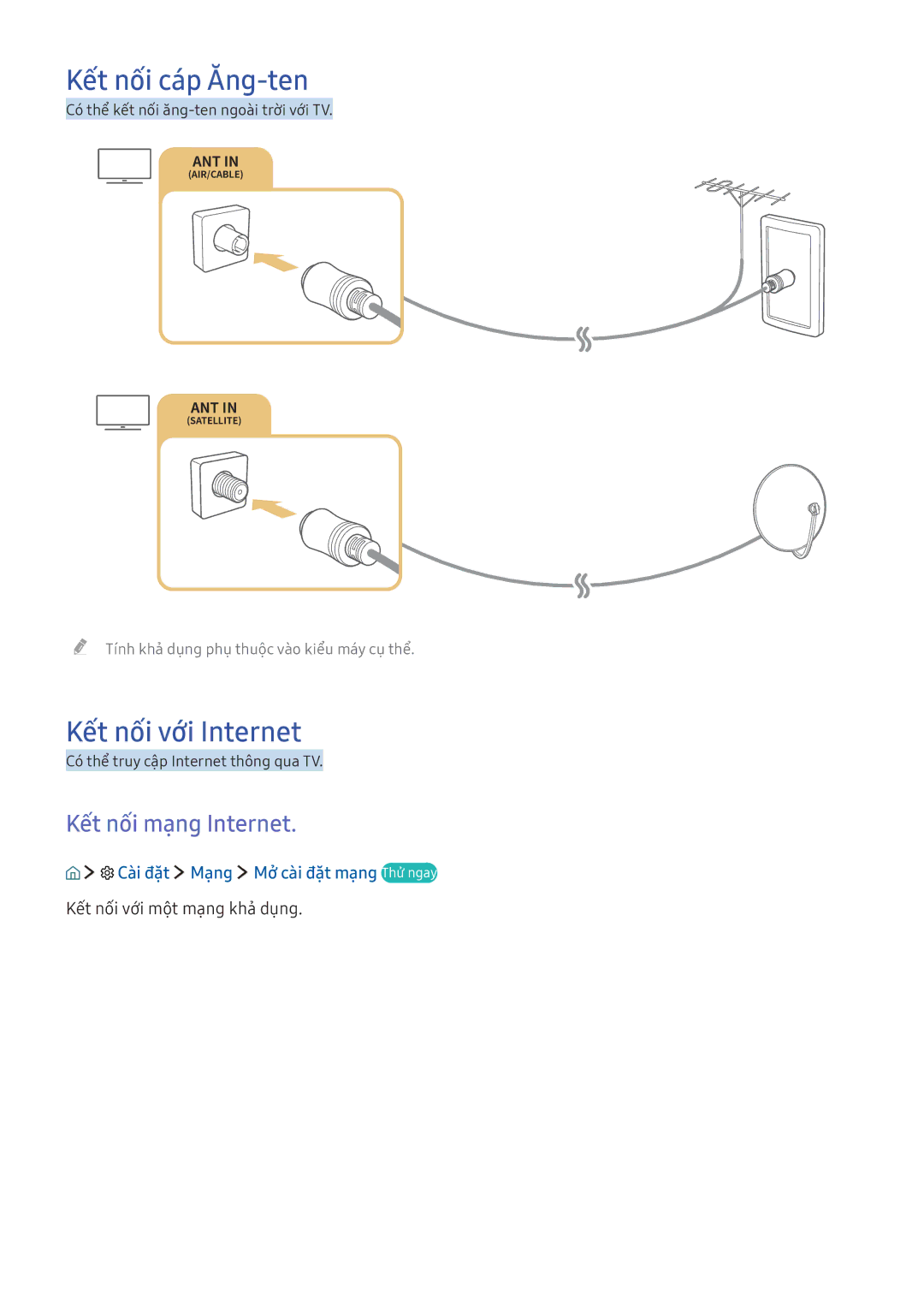 Samsung UA55KU6400KXXV Kết nối cáp Ăng-ten, Kết nối với Internet, Kết nối mạng Internet, Kết nối với một mạng khả dụng 