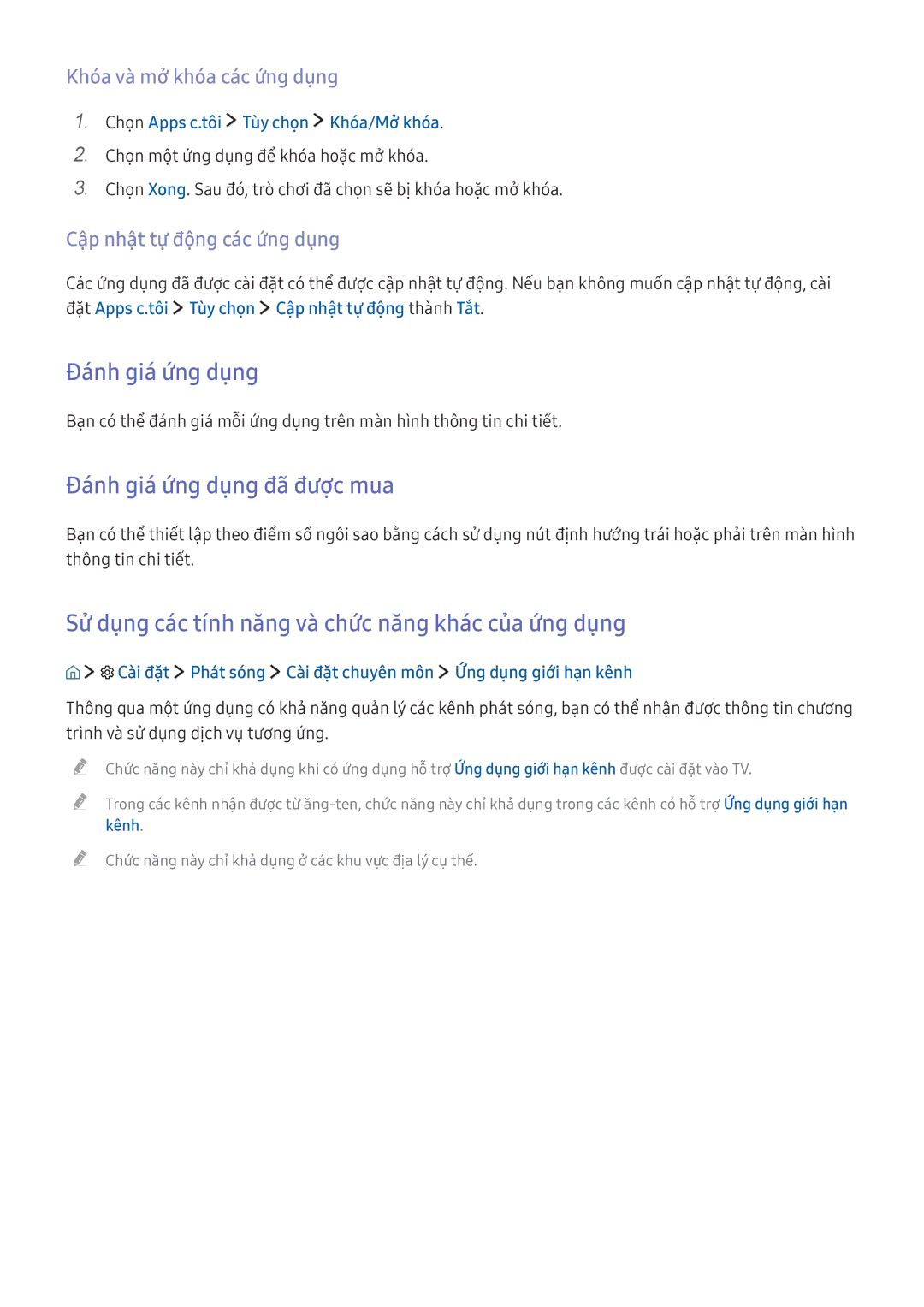 Samsung UA60KU6000KXXV manual Đánh giá ứng dụng đã được mua, Sử dụng các tính năng và chức năng khác của ứng dụng 