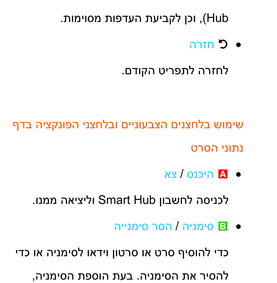 Samsung UA75ES9000RXZN manual תומיוסמ תופדעה תעיבקל ןכו ,‏Hub הרזח R םדוקה טירפתל הרזחל 