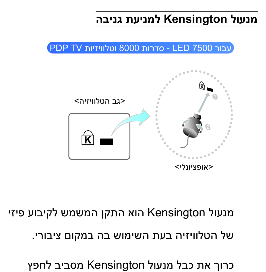 Samsung UA75ES9000RXZN manual הבינג תעינמל Kensington לוענמ 