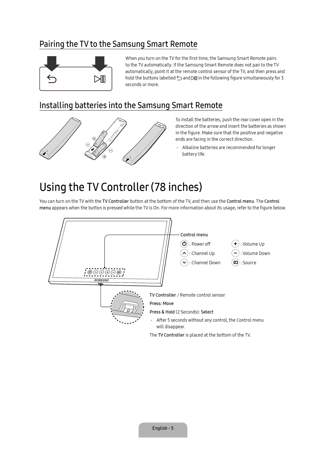 Samsung UA88KS9800KXXV, UA78KS9800KXXV manual Using the TV Controller 78 inches, Pairing the TV to the Samsung Smart Remote 