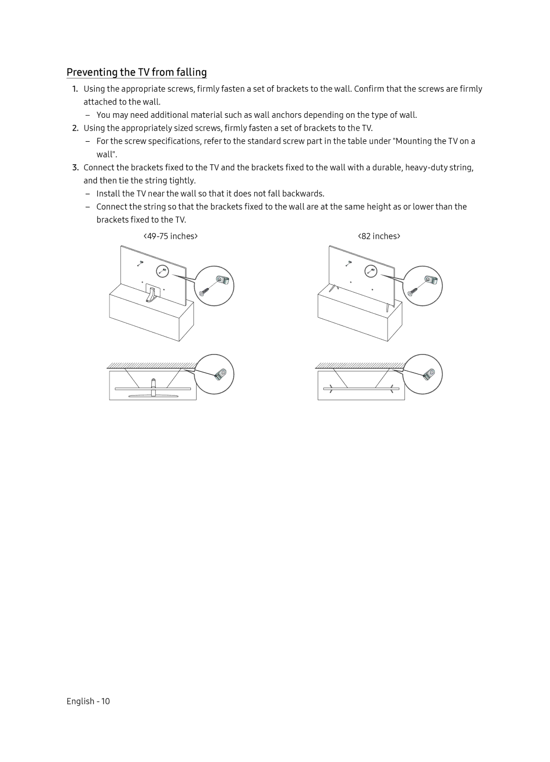 Samsung UA55NU8000KXXV, UA82NU8000KXXV, UA65NU8000KXXV, UA75NU8000KXXV manual Preventing the TV from falling 