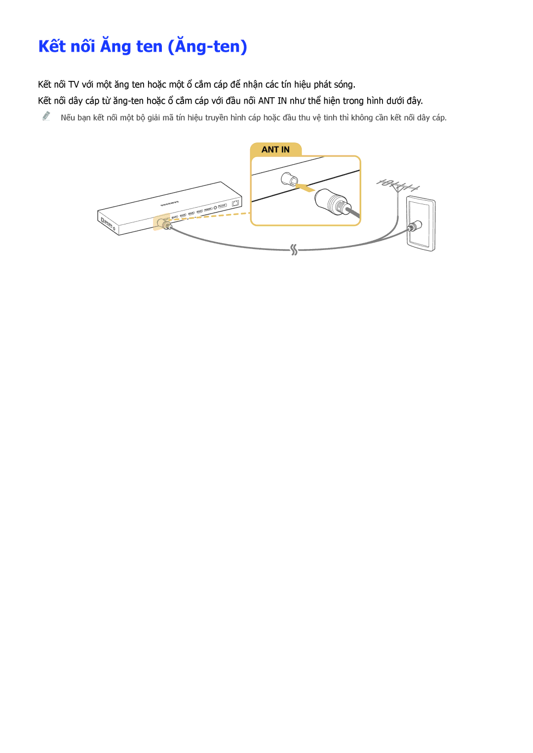 Samsung UA55JS9000KXXV, UA88JS9500KXXV, UA65JS9500KXXV, UA78JS9500KXXV, UA65JS9000KXXV manual Kết nối Ăng ten Ăng-ten 