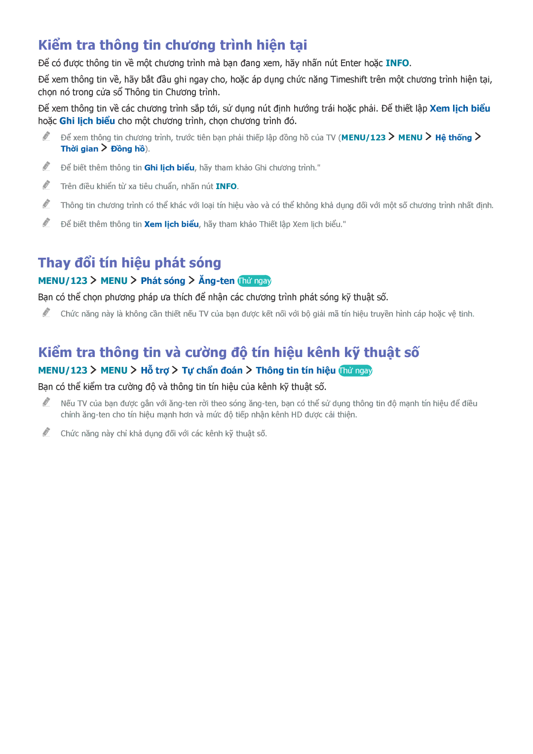 Samsung UA65JS9000KXXV, UA88JS9500KXXV manual Kiểm tra thông tin chương trình hiện tại, Thay đổi tín hiệu phát sóng 