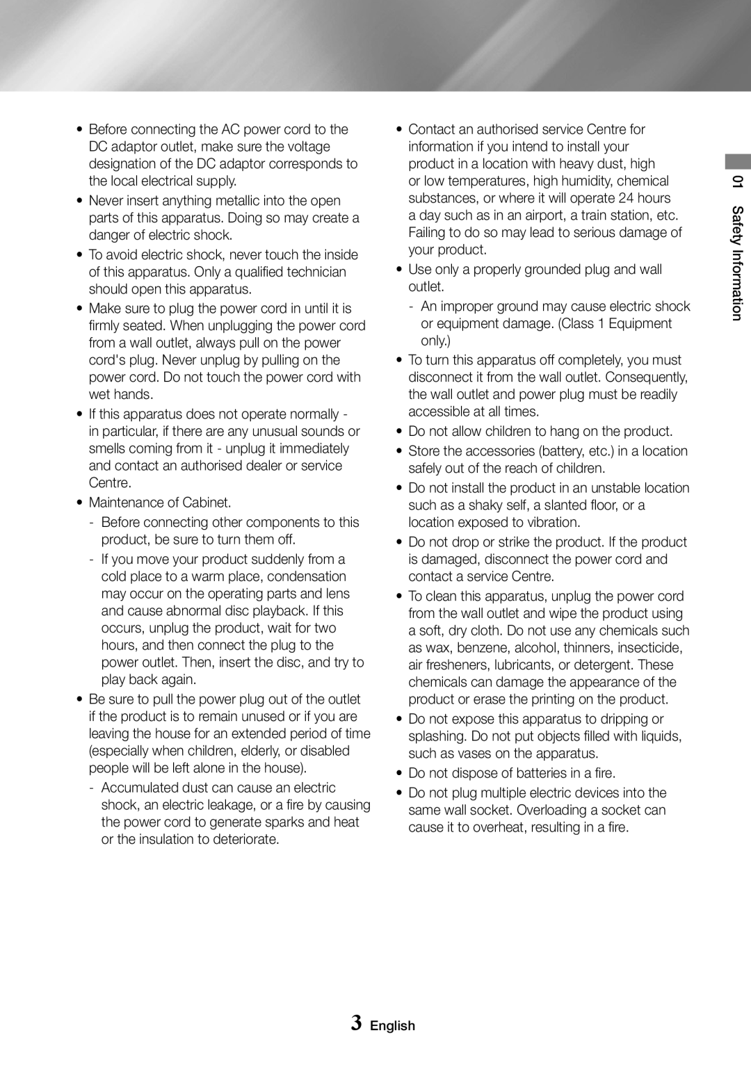 Samsung UBD-K8500/EN, UBD-K8500/ZF, UBD-K8500/XE manual Safety Information English 