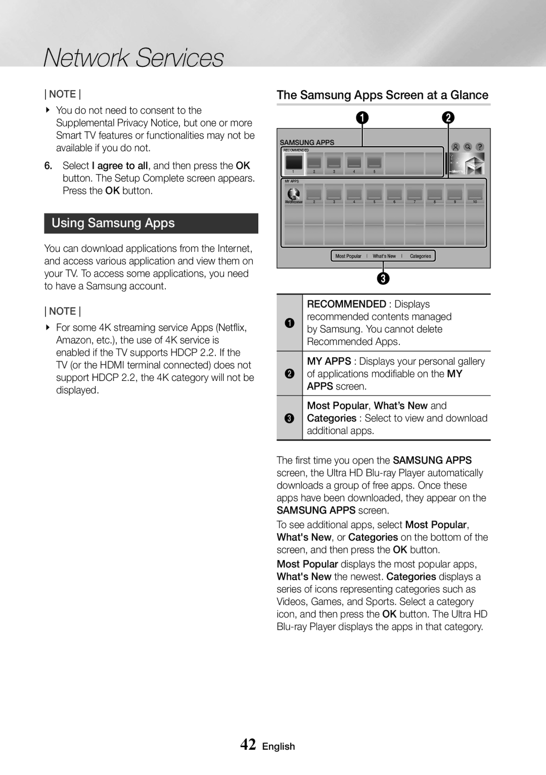 Samsung UBD-K8500/EN, UBD-K8500/ZF, UBD-K8500/XE manual Using Samsung Apps, Samsung Apps Screen at a Glance 