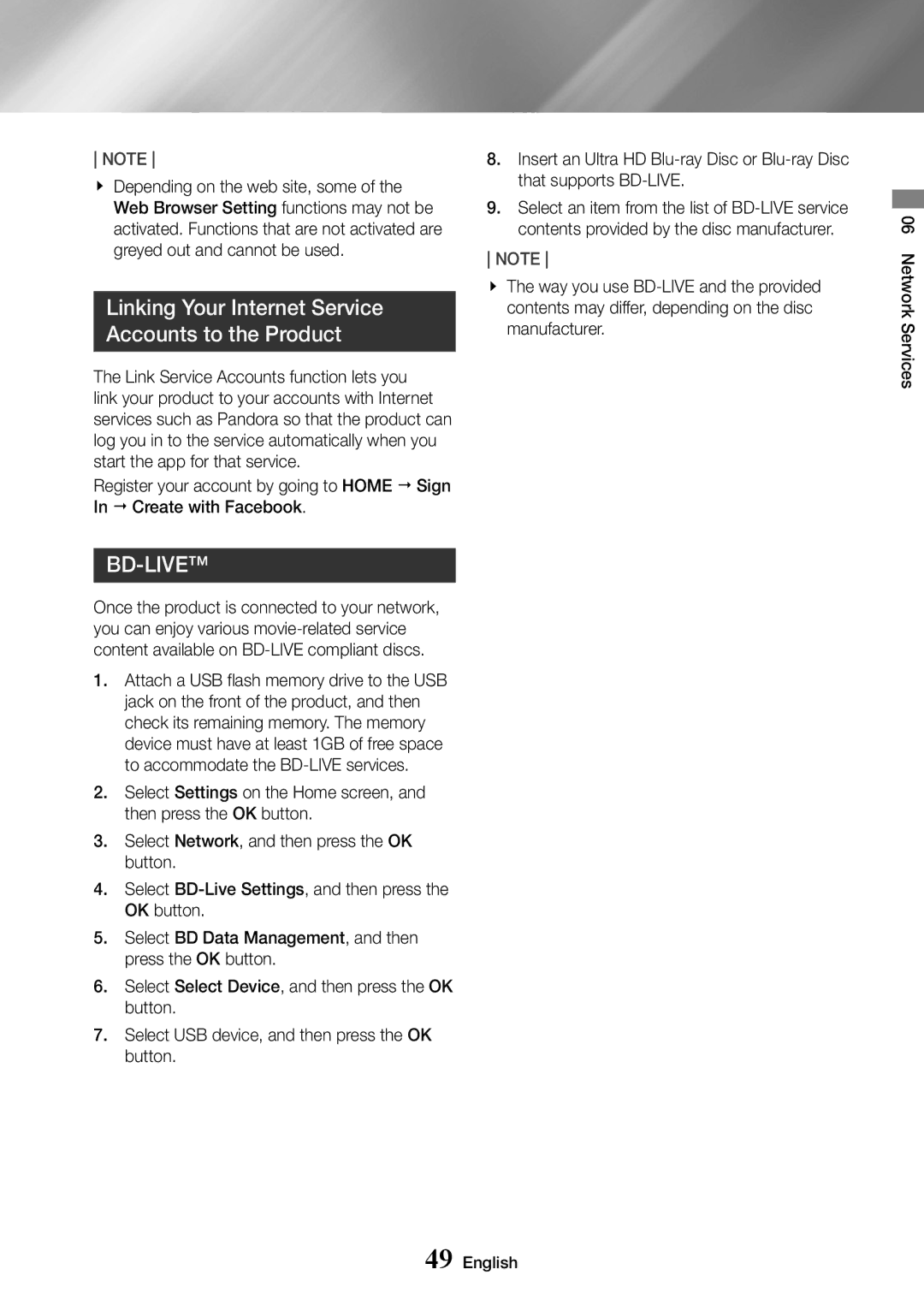 Samsung UBD-K8500/ZF, UBD-K8500/EN, UBD-K8500/XE manual Linking Your Internet Service Accounts to the Product, Bd-Live 