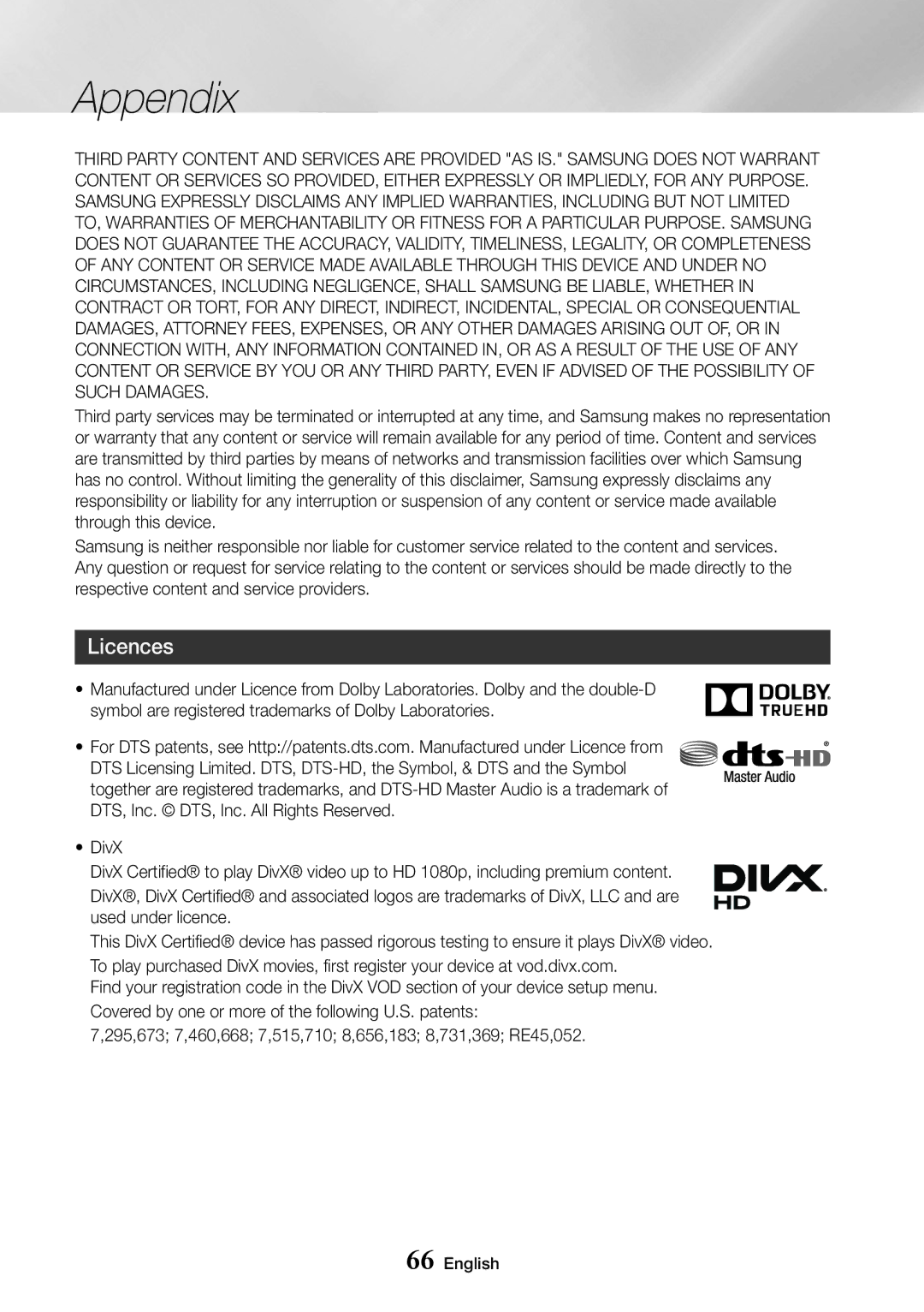 Samsung UBD-K8500/EN, UBD-K8500/ZF, UBD-K8500/XE manual Licences 