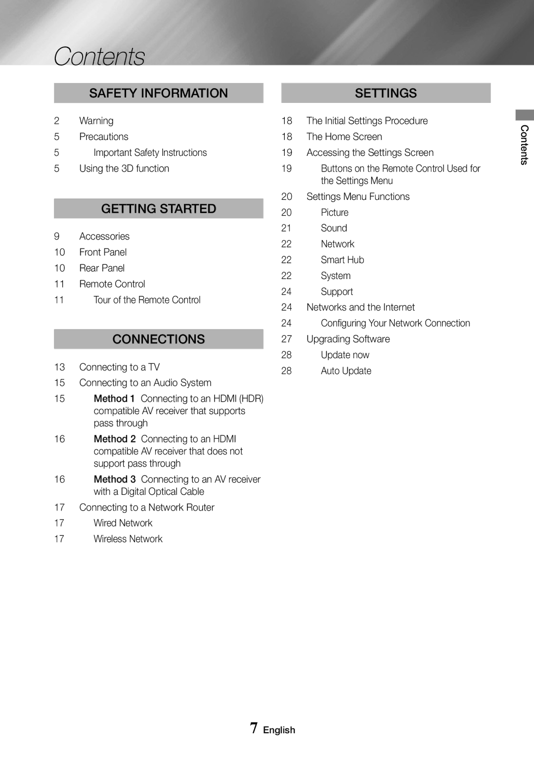 Samsung UBD-K8500/ZF, UBD-K8500/EN, UBD-K8500/XE manual Contents 