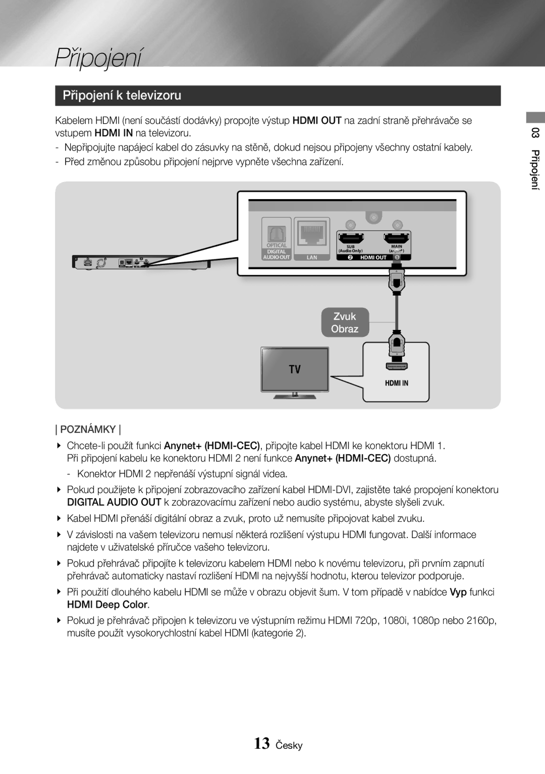 Samsung UBD-K8500/EN manual Připojení k televizoru 