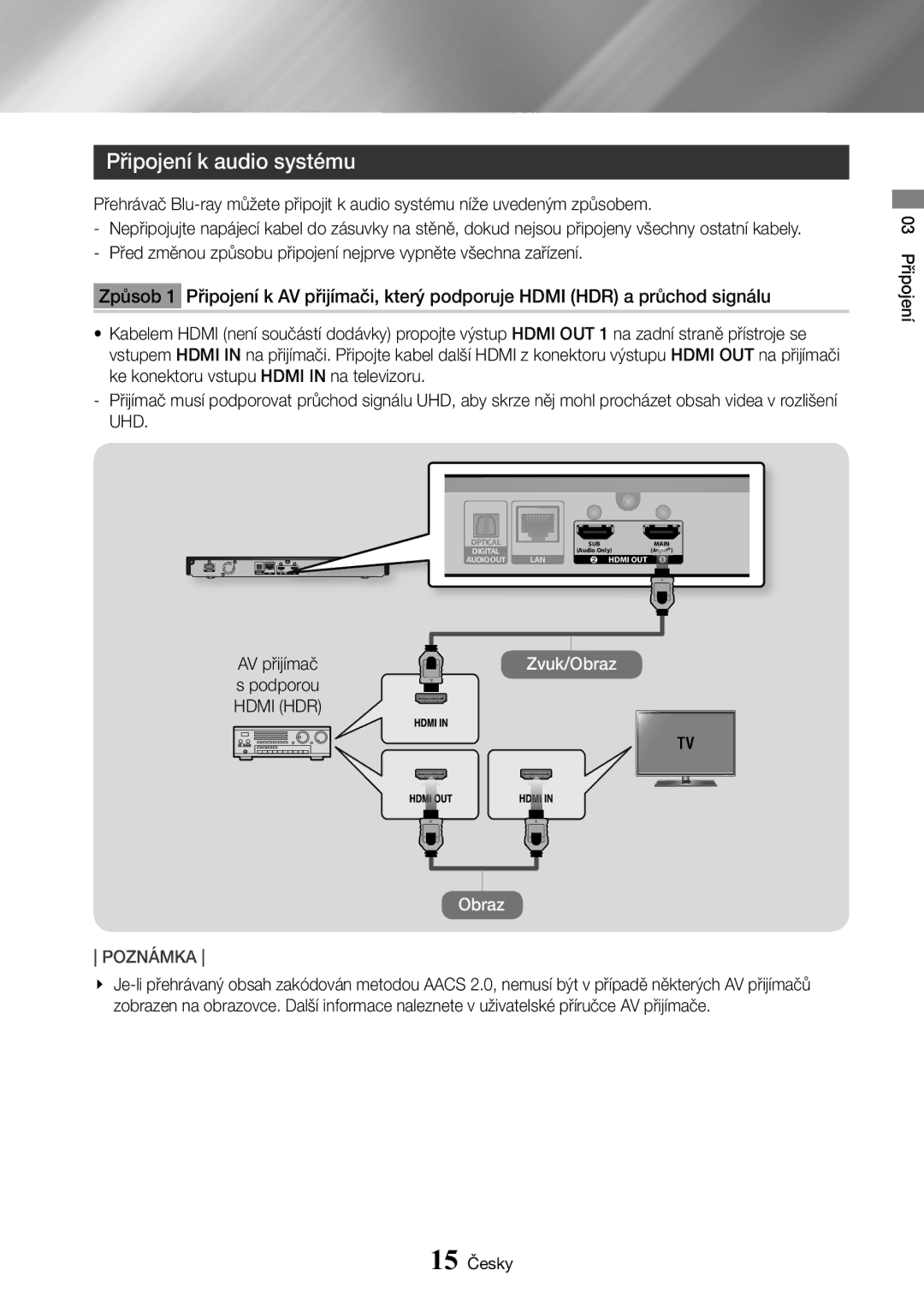 Samsung UBD-K8500/EN manual Připojení k audio systému 