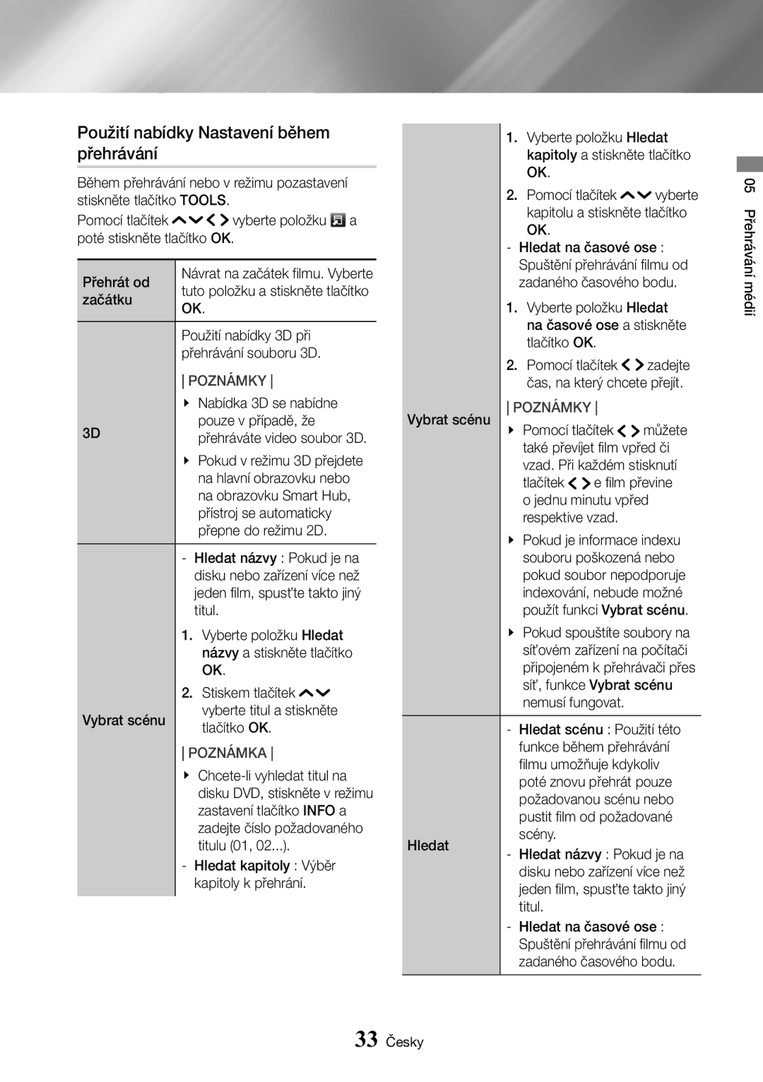 Samsung UBD-K8500/EN manual Použití nabídky Nastavení během přehrávání 