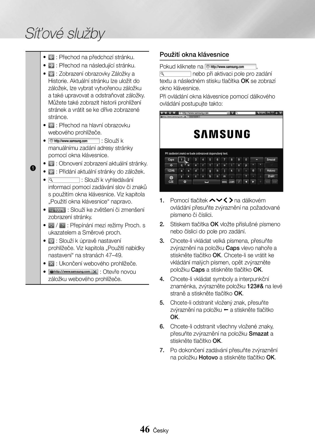 Samsung UBD-K8500/EN manual Použití okna klávesnice 