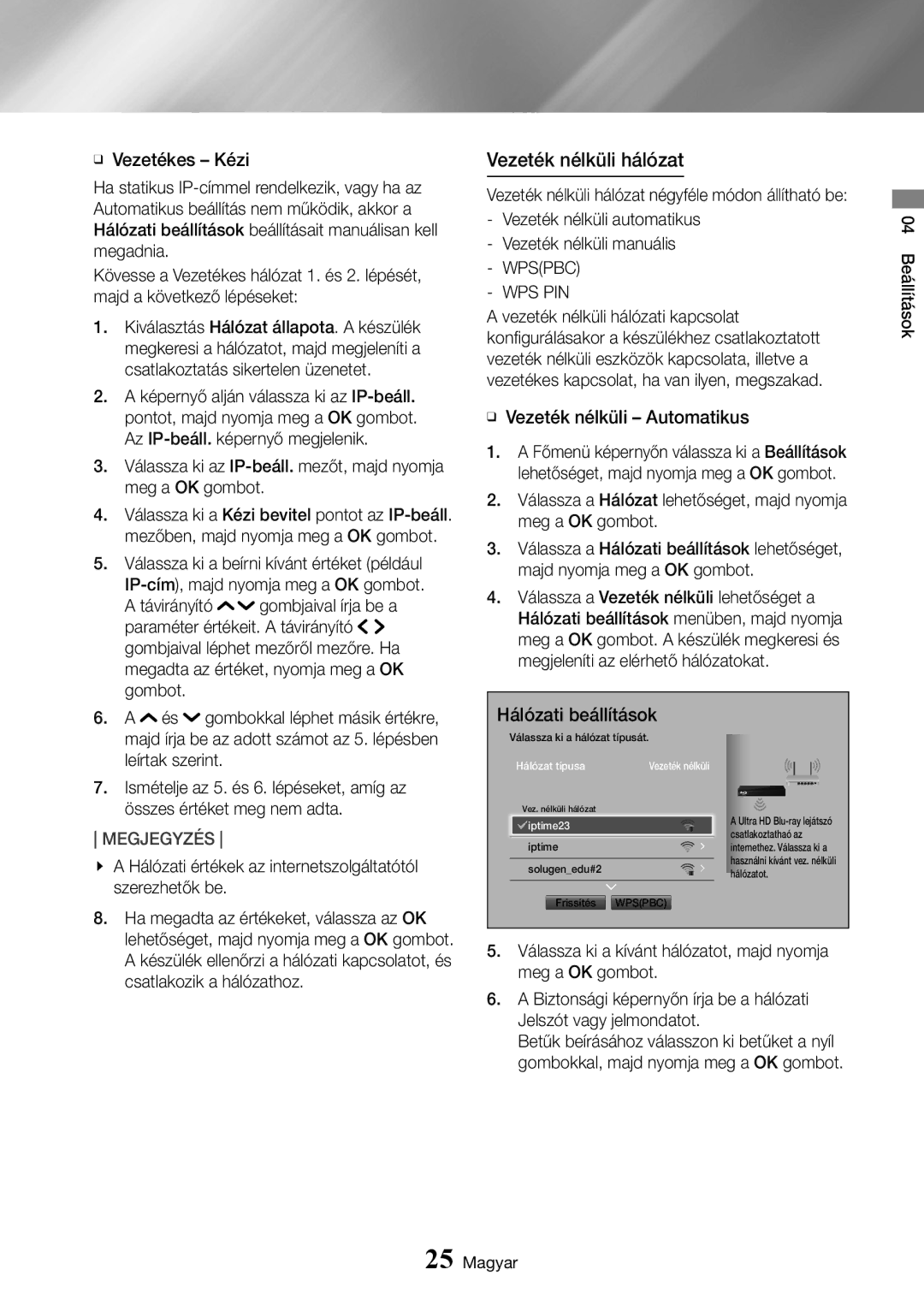 Samsung UBD-K8500/EN manual Vezeték nélküli hálózat, Wps Pin 