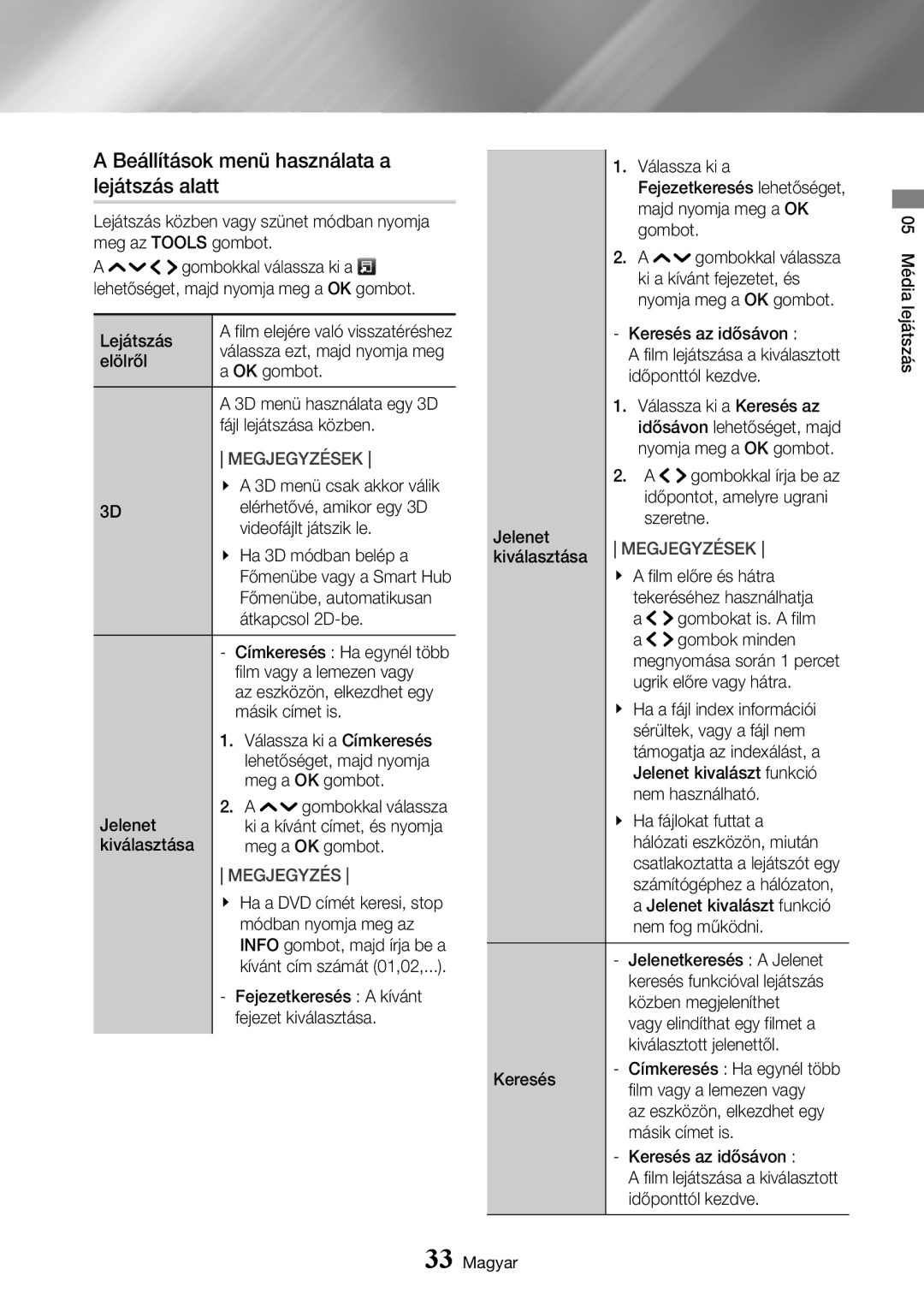 Samsung UBD-K8500/EN manual Beállítások menü használata a lejátszás alatt 