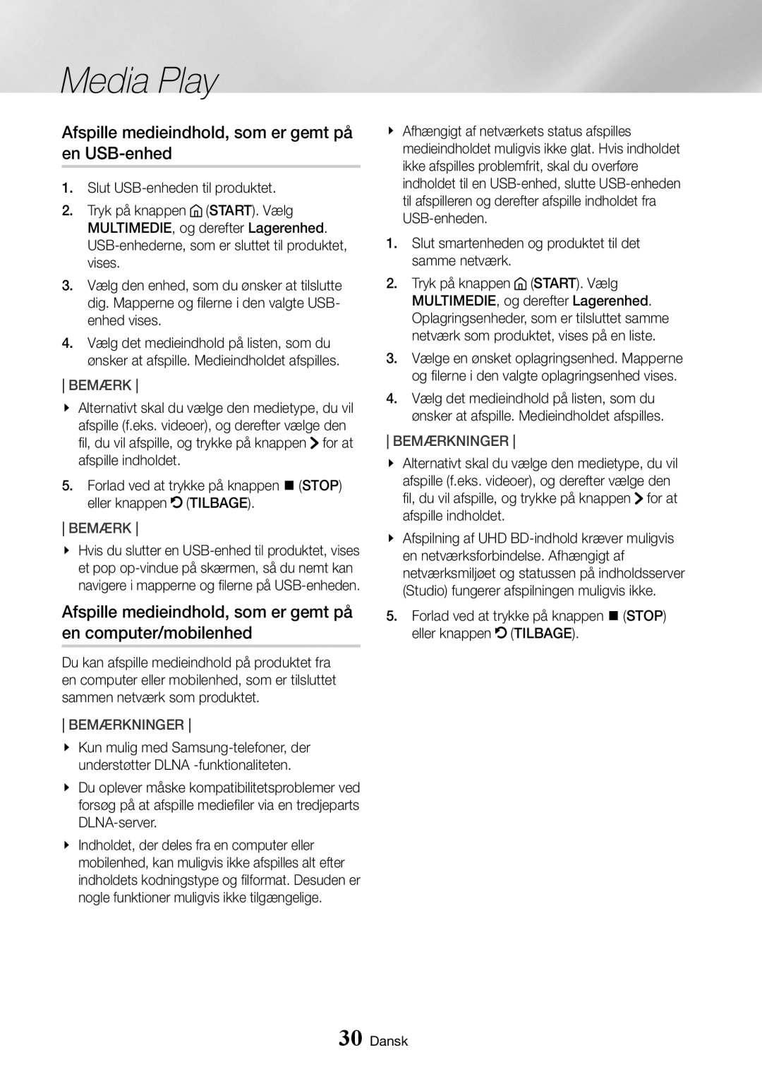 Samsung UBD-K8500/XE manual Afspille medieindhold, som er gemt på en USB-enhed 