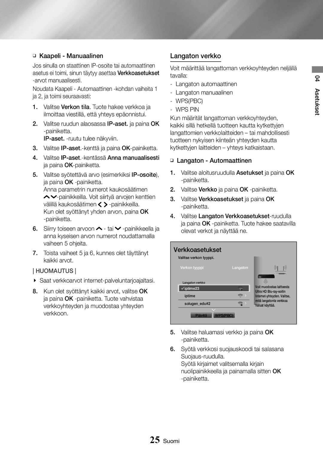 Samsung UBD-K8500/XE manual Langaton verkko, Wps Pin 