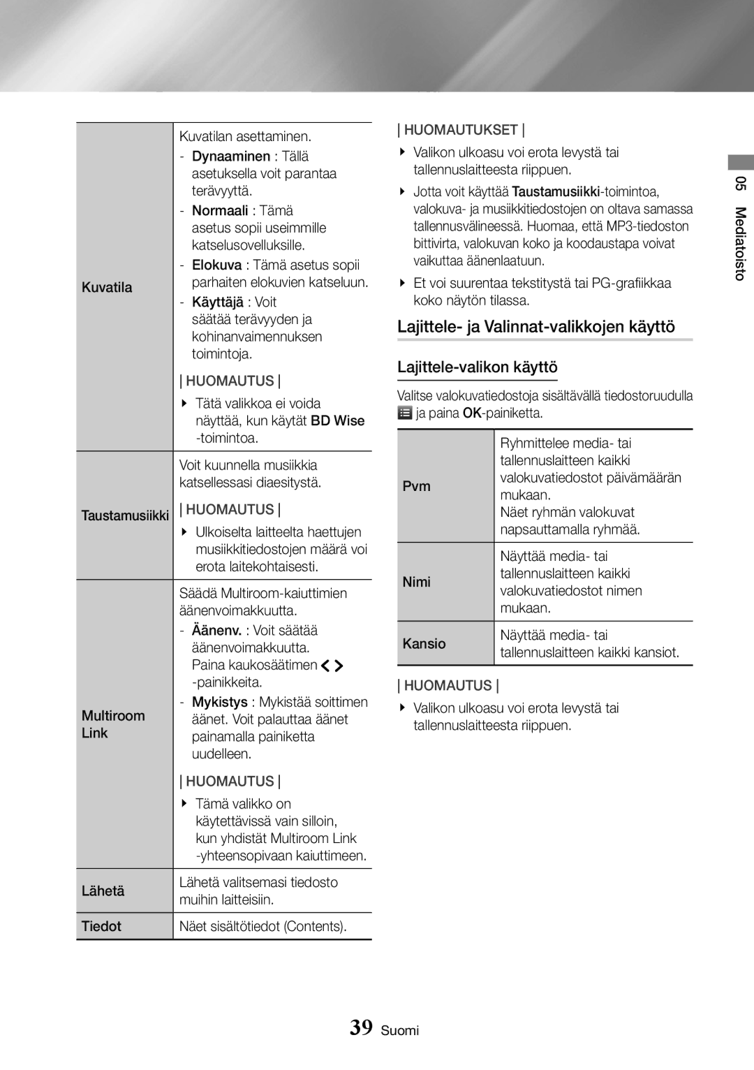 Samsung UBD-K8500/XE manual Kuvatilan asettaminen, Dynaaminen Tällä, Asetuksella voit parantaa, Terävyyttä, Taustamusiikki 