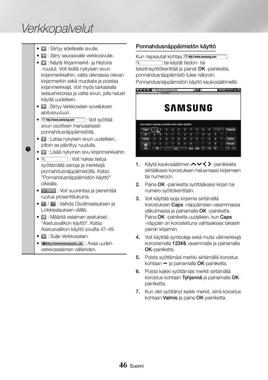 Samsung UBD-K8500/XE manual Ponnahdusnäppäimistön käyttö 