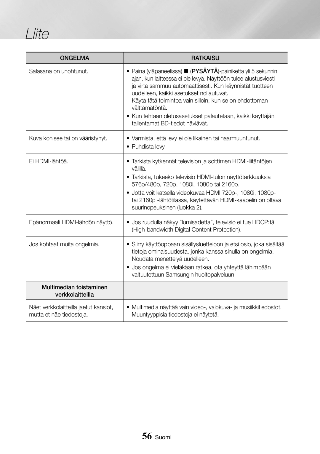 Samsung UBD-K8500/XE manual Salasana on unohtunut, Käytä tätä toimintoa vain silloin, kun se on ehdottoman, Välttämätöntä 