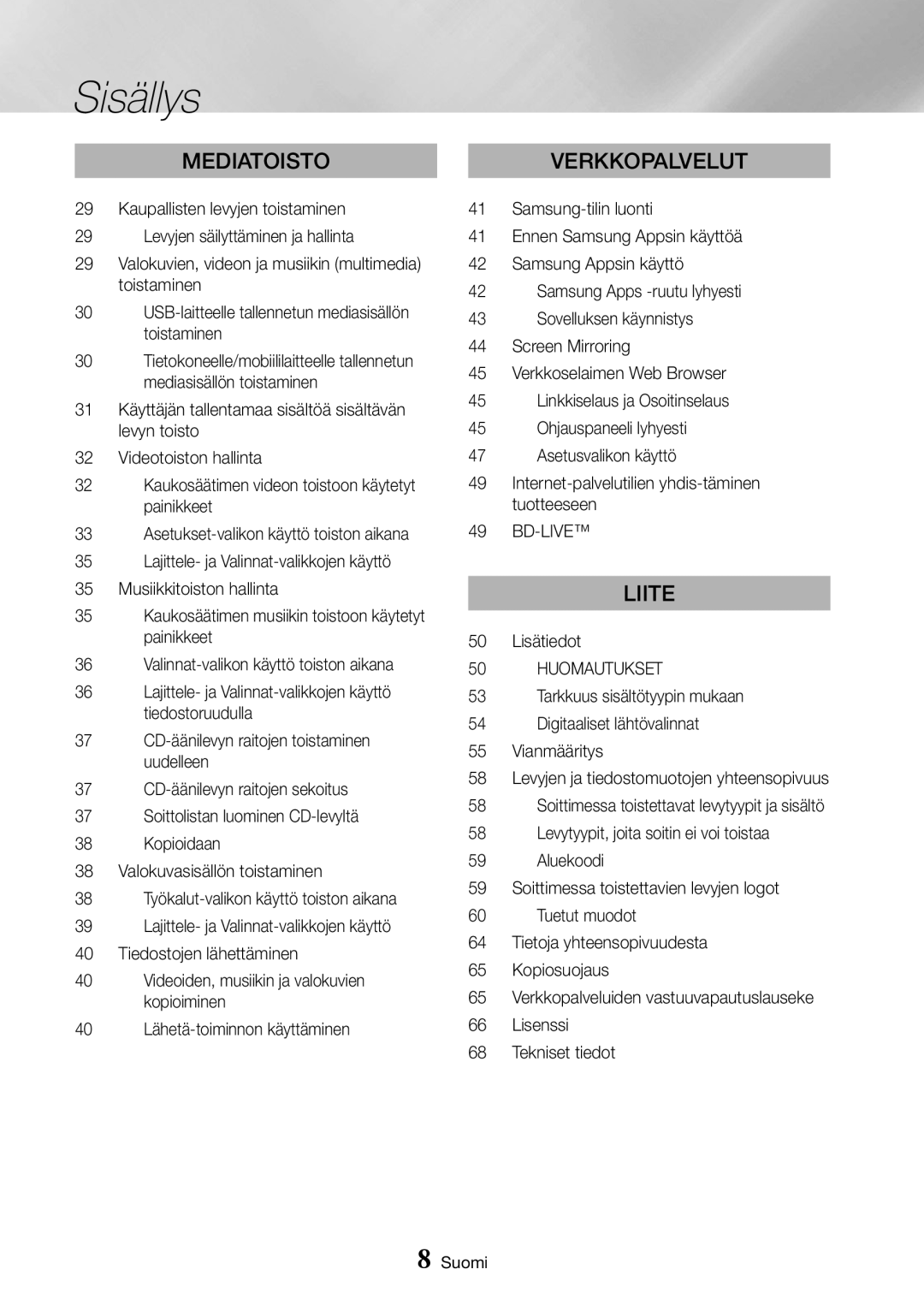 Samsung UBD-K8500/XE manual Bd-Live, Lisätiedot, Huomautukset 