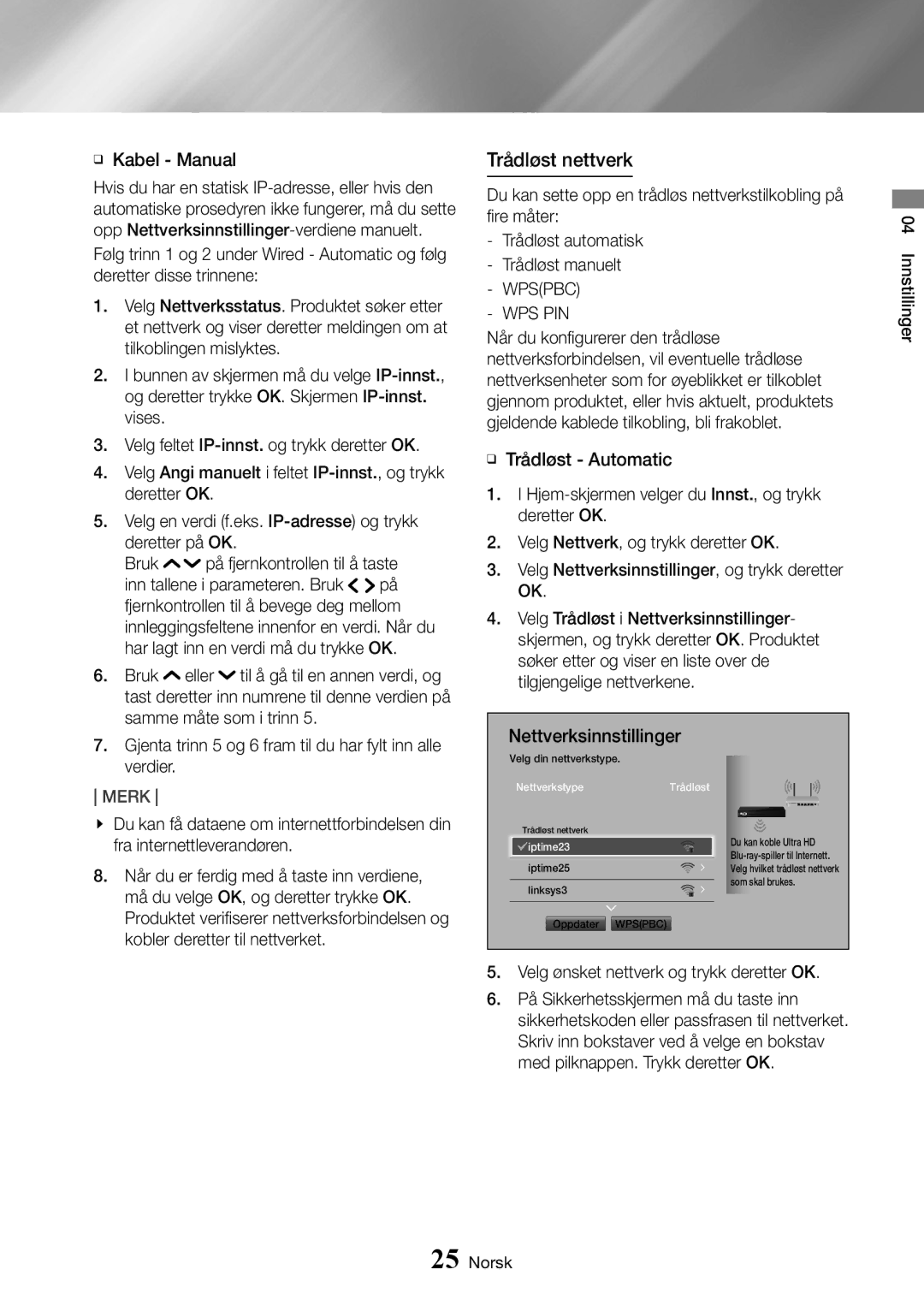 Samsung UBD-K8500/XE manual Trådløst nettverk, Wps Pin 