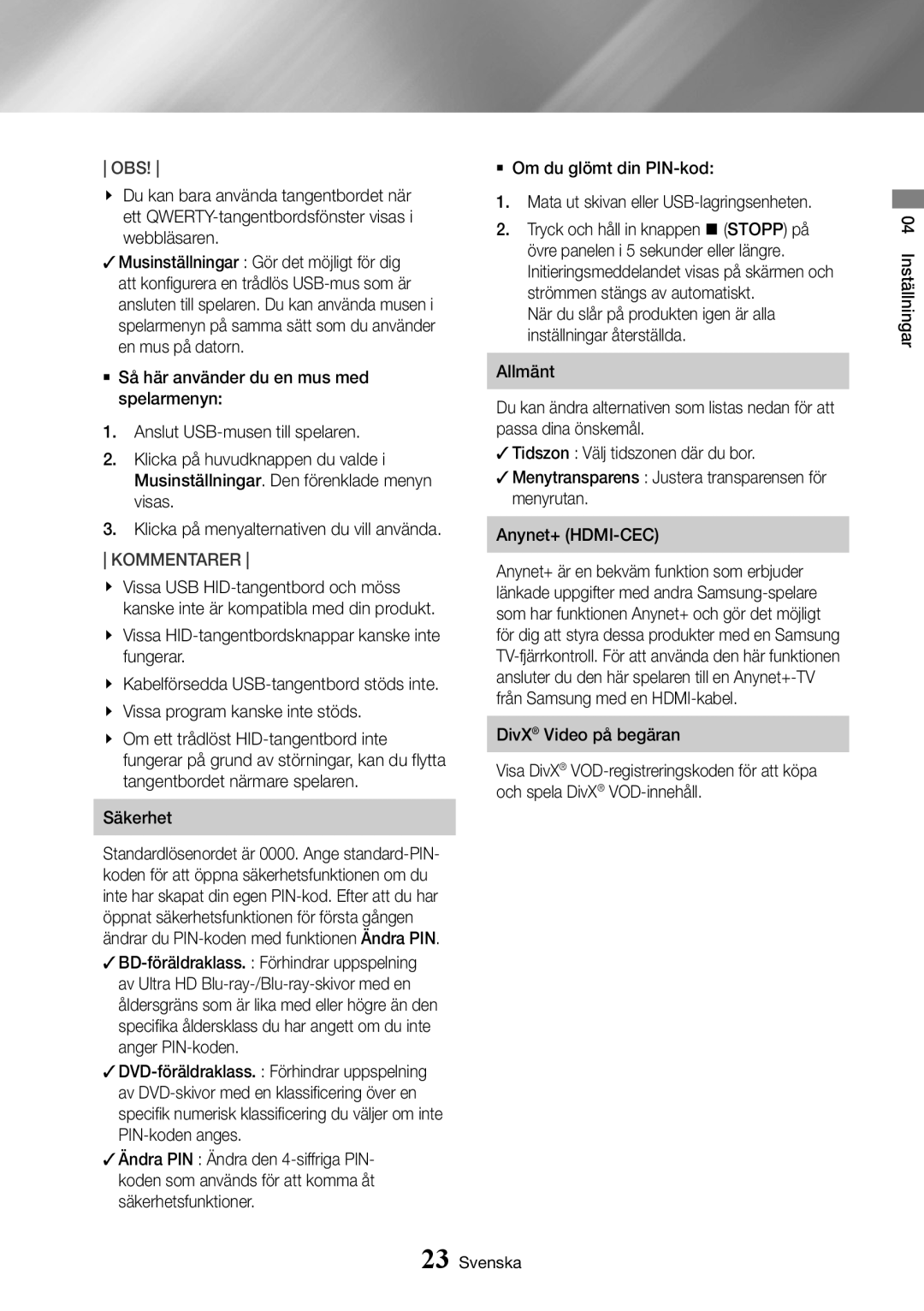 Samsung UBD-K8500/XE manual Obs 