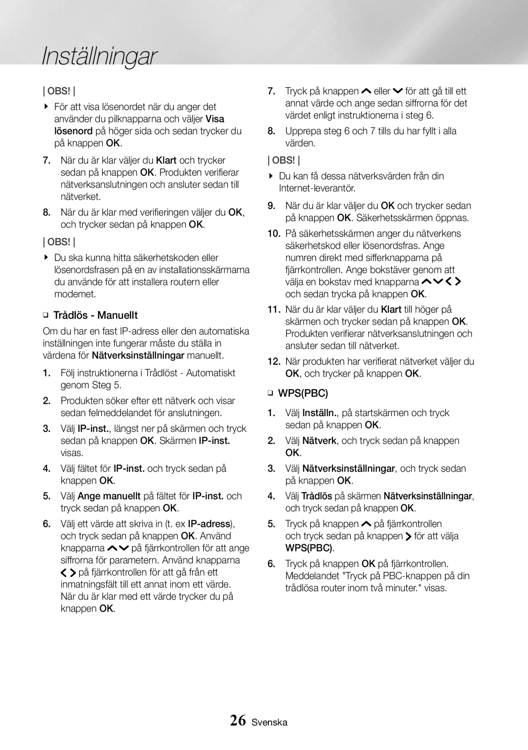 Samsung UBD-K8500/XE manual Följ instruktionerna i Trådlöst Automatiskt genom Steg, ĞĞ Wpspbc 