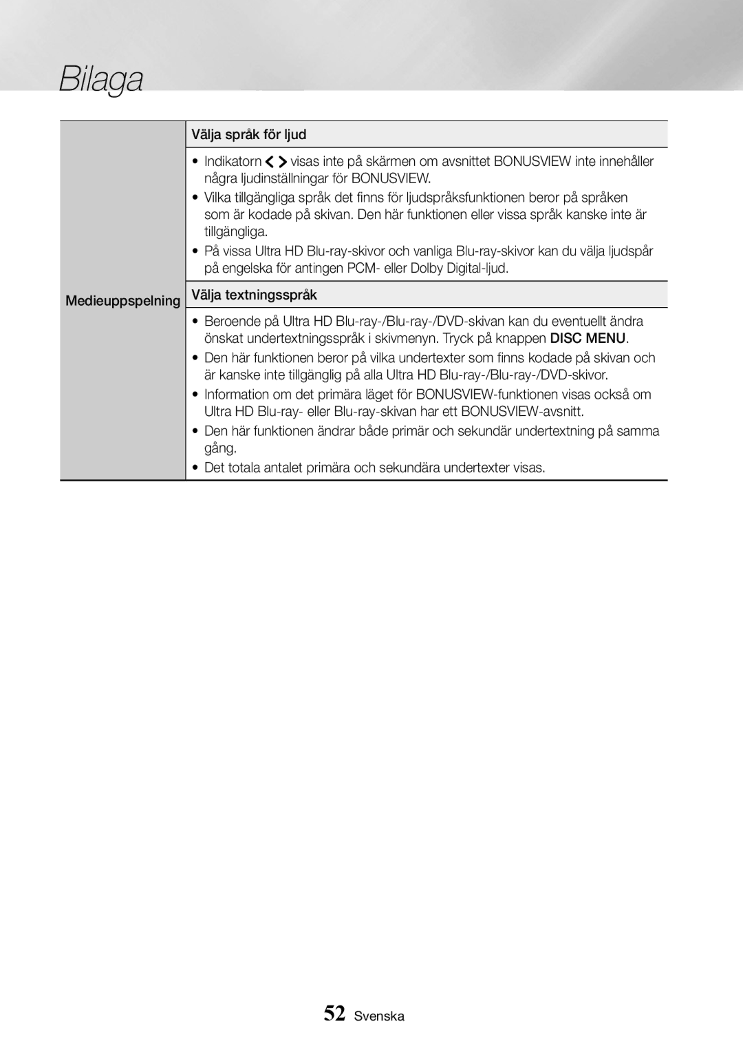 Samsung UBD-K8500/XE manual Bilaga 