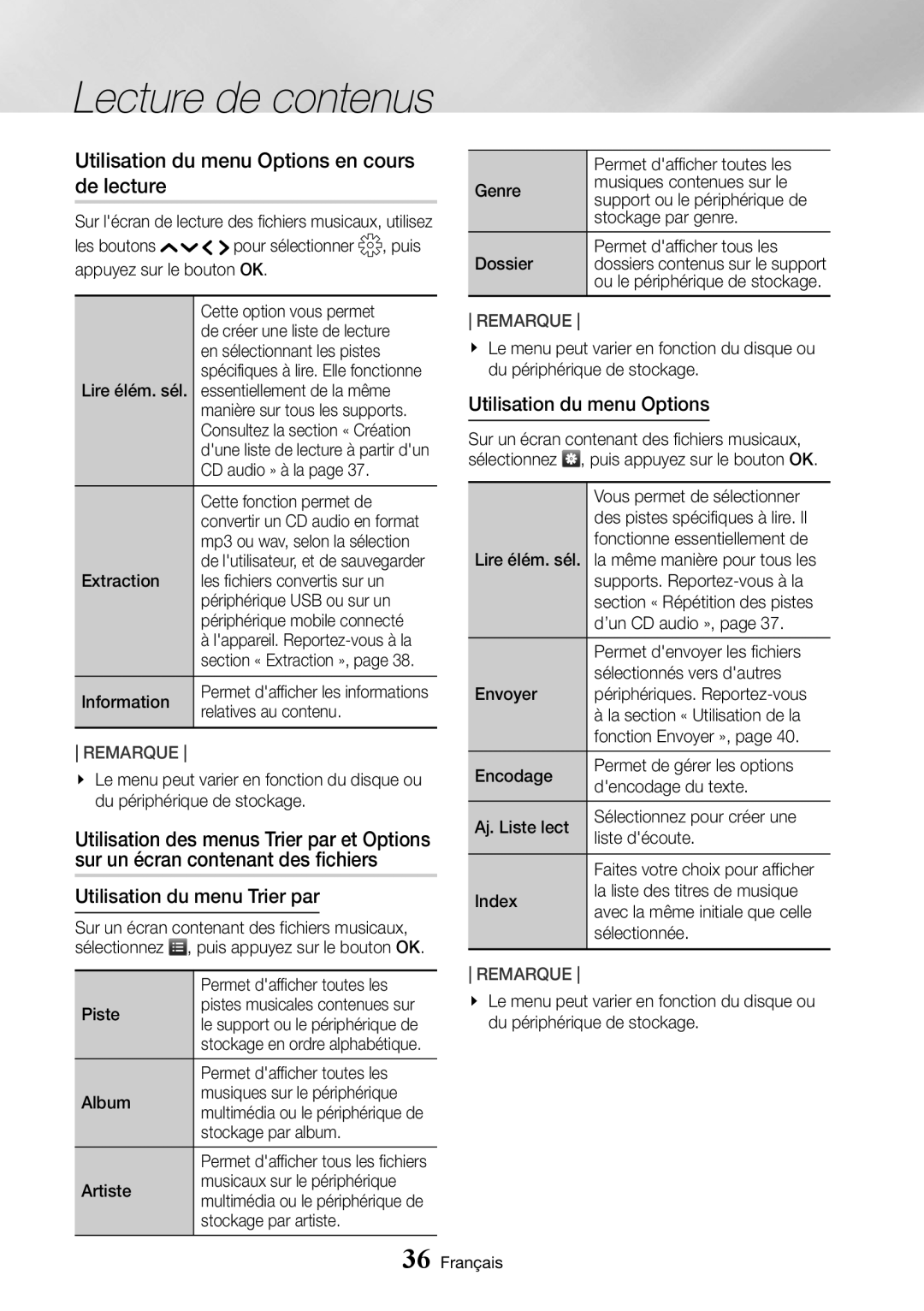 Samsung UBD-K8500/ZF manual Utilisation du menu Options en cours de lecture 