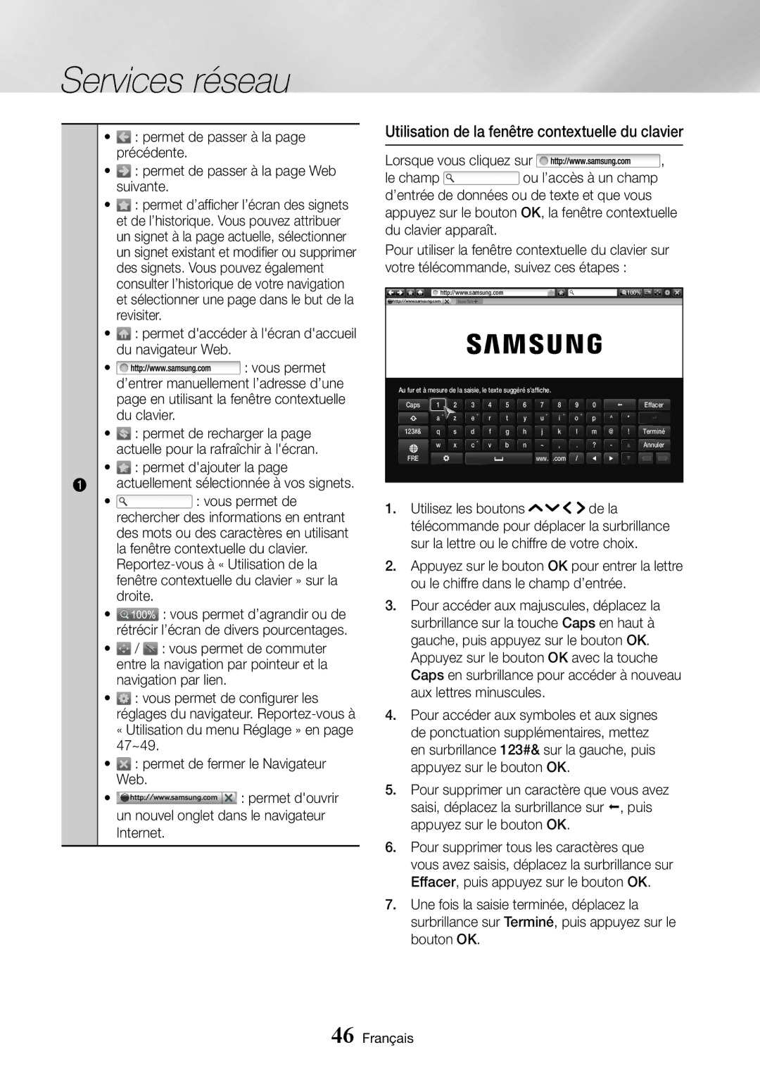 Samsung UBD-K8500/ZF manual Utilisation de la fenêtre contextuelle du clavier, Lorsque vous cliquez sur Le champ 