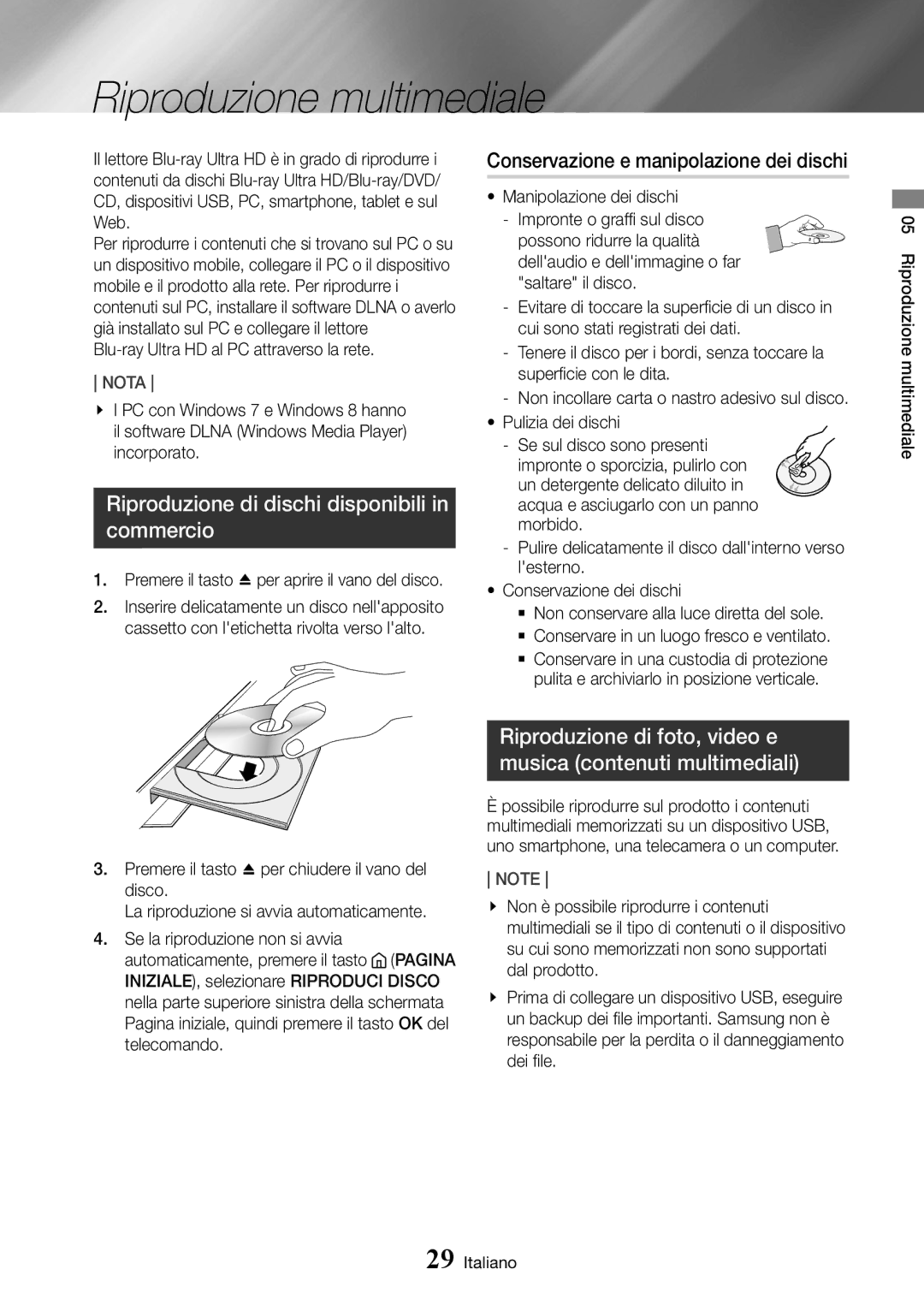 Samsung UBD-K8500/ZF manual Riproduzione multimediale, Riproduzione di dischi disponibili in commercio 