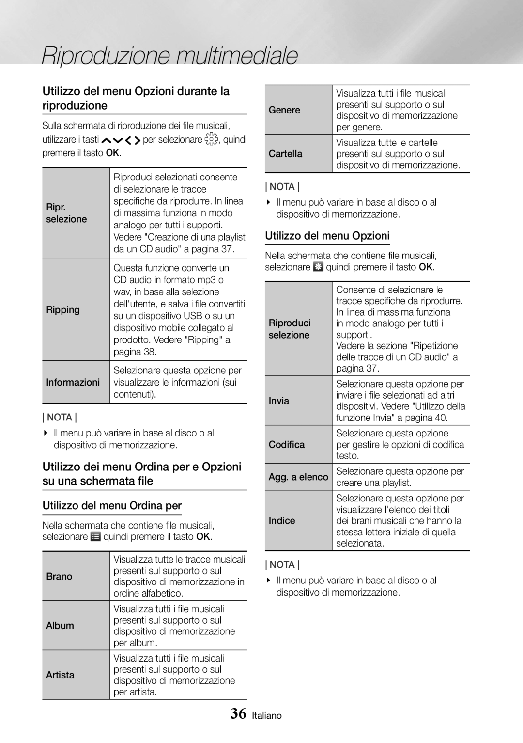 Samsung UBD-K8500/ZF manual Utilizzo del menu Opzioni durante la riproduzione 