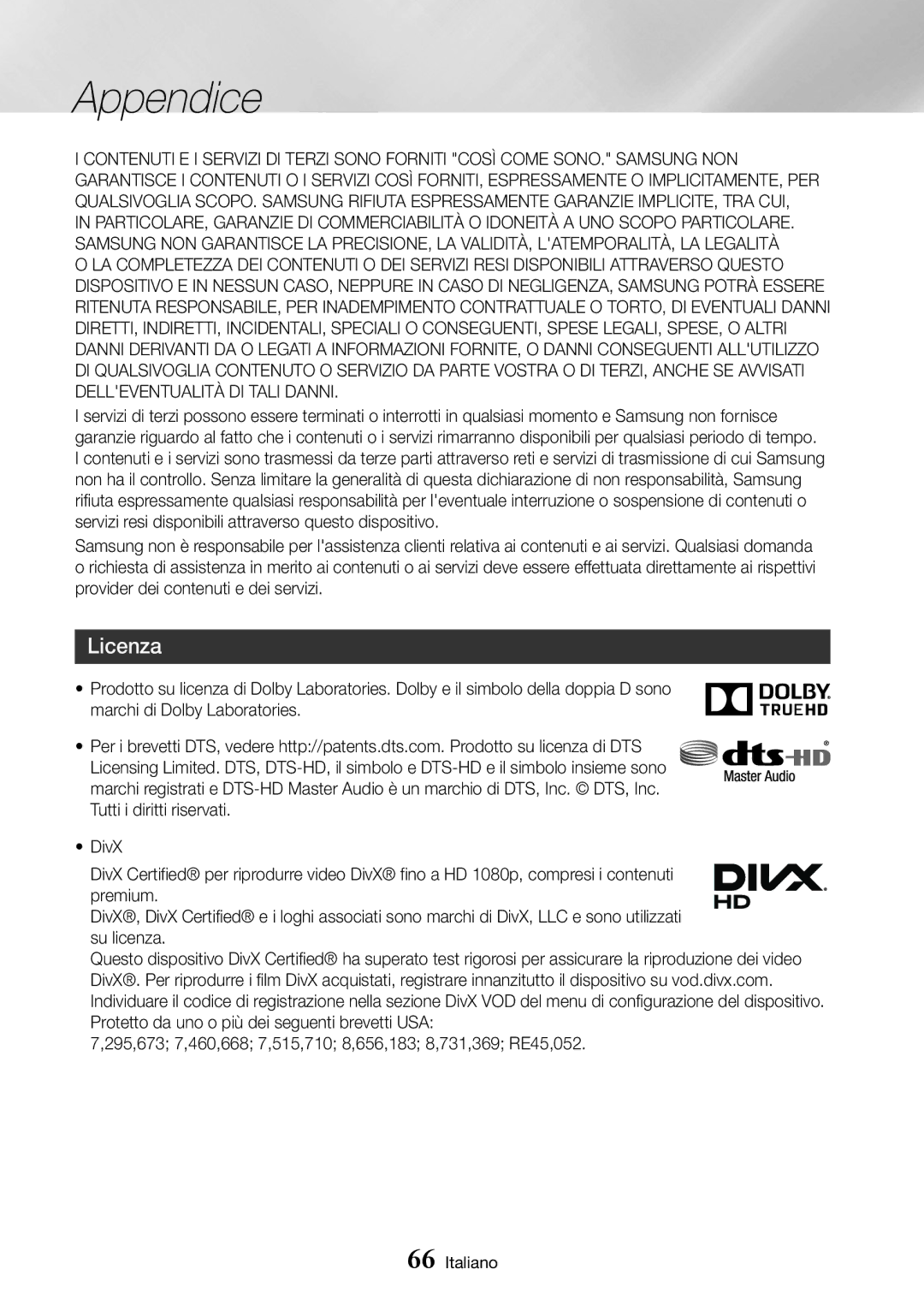 Samsung UBD-K8500/ZF manual Licenza 