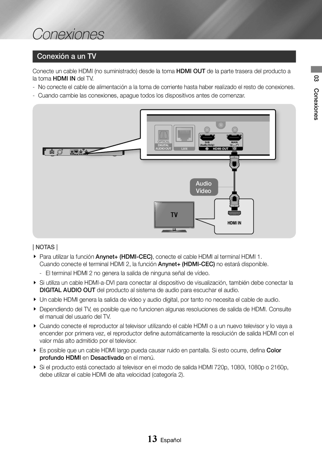 Samsung UBD-K8500/ZF manual Conexiones, Conexión a un TV 