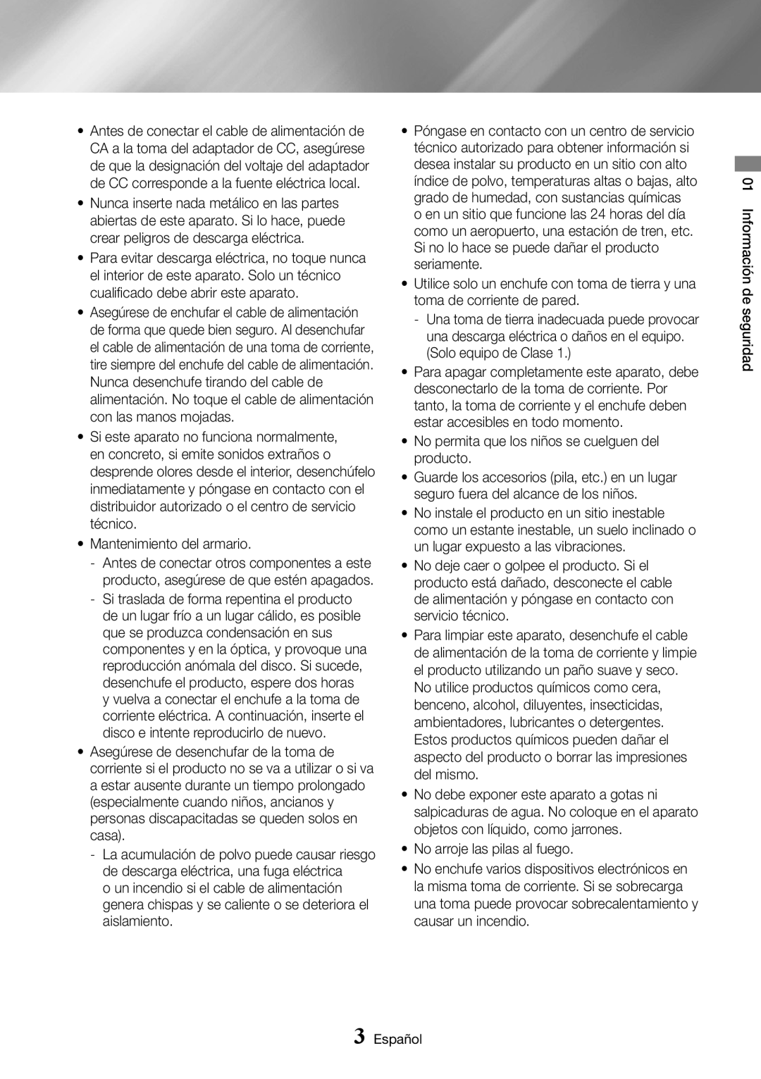 Samsung UBD-K8500/ZF manual Información de seguridad Español 