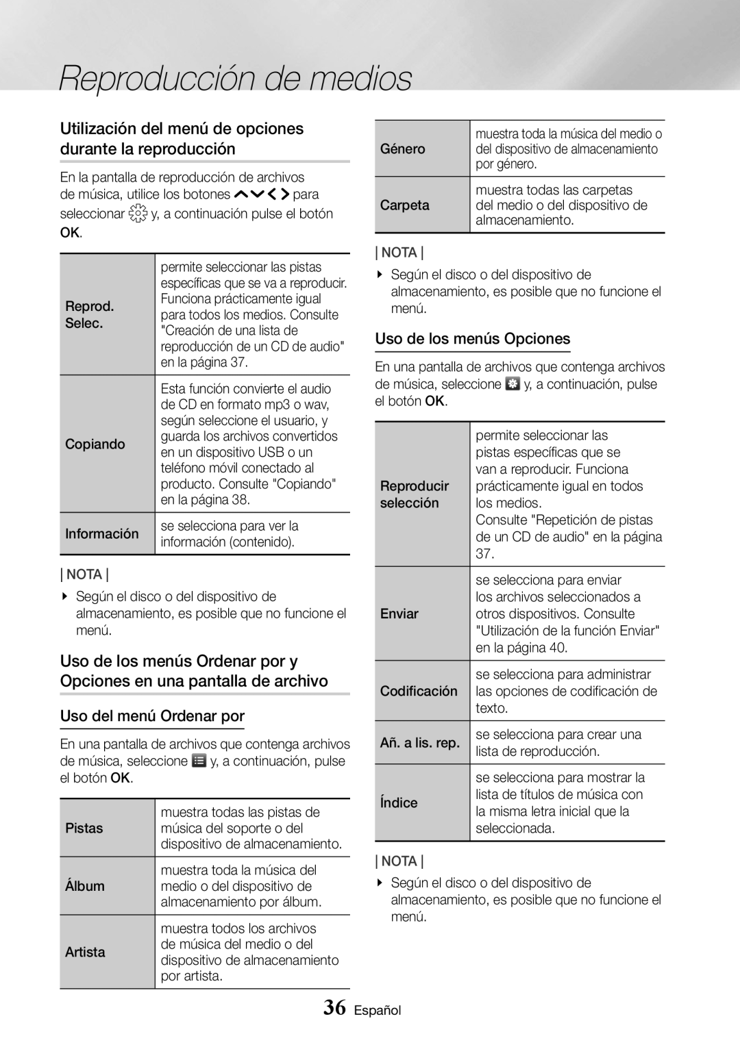 Samsung UBD-K8500/ZF manual Utilización del menú de opciones durante la reproducción, Uso de los menús Opciones 