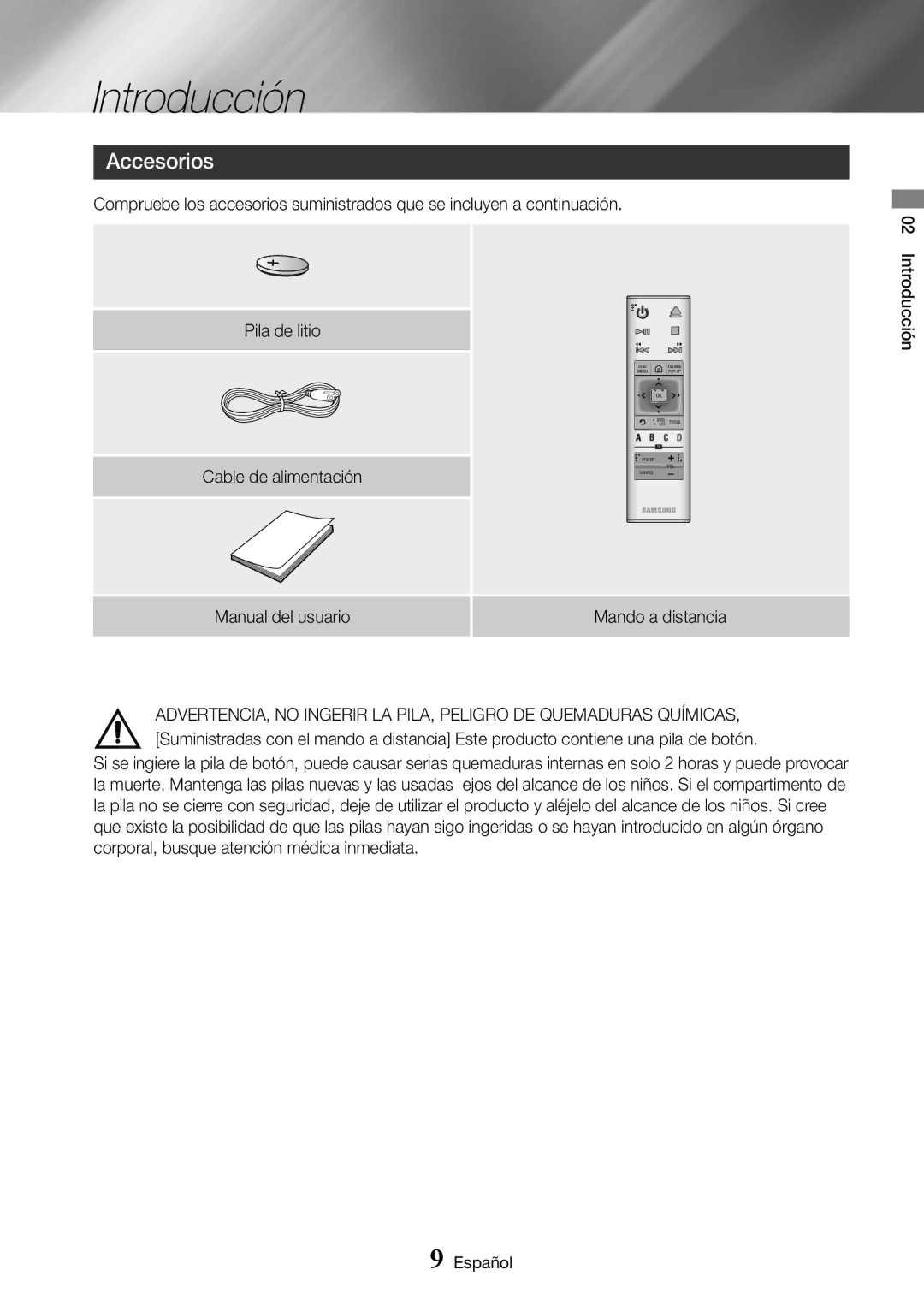 Samsung UBD-K8500/ZF manual Introducción, Accesorios, Manual del usuario 